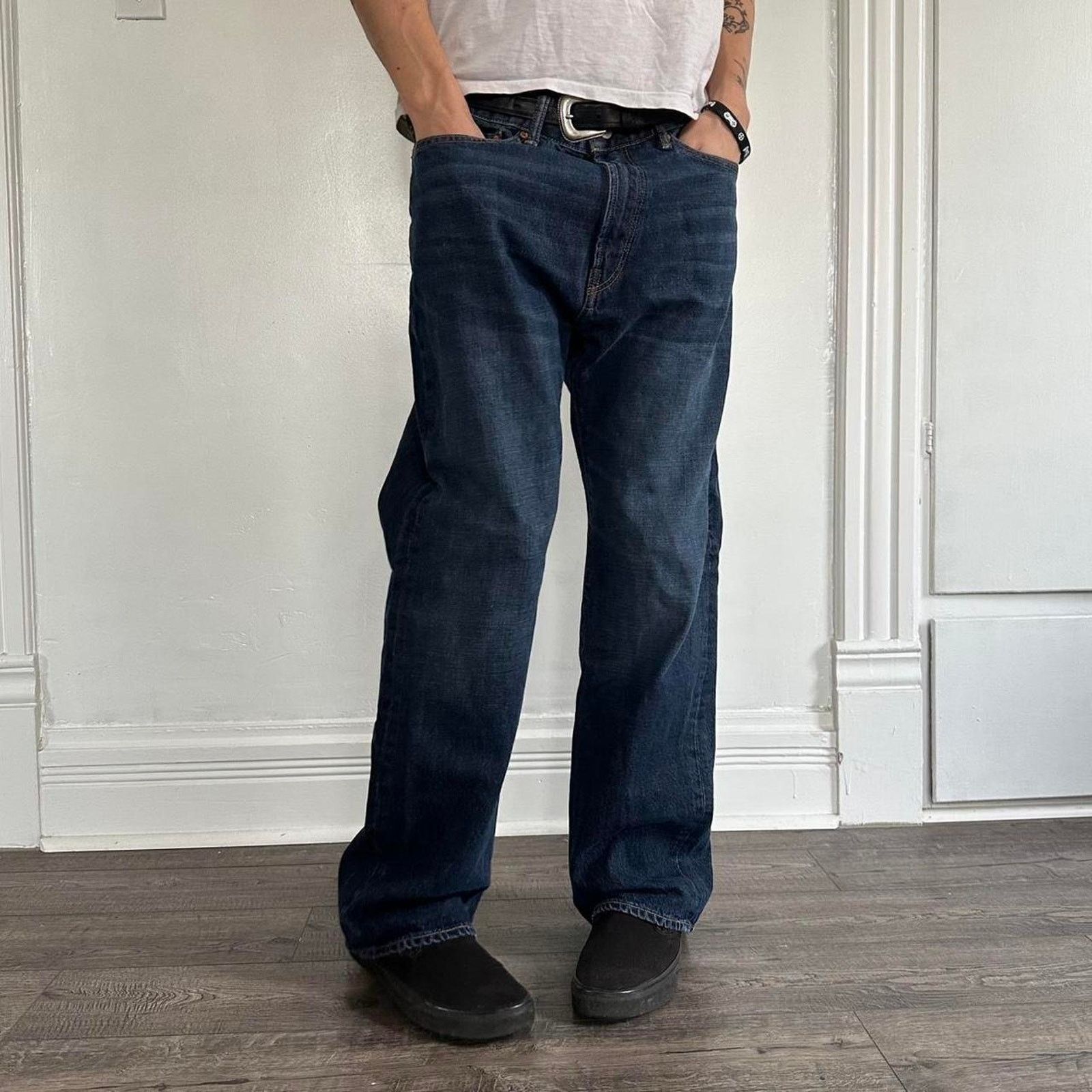Gap Vintage Y2K Gap Dark Blue Baggy Relaxed Straight Boot Denim Size US 33 - 1 Thumbnail