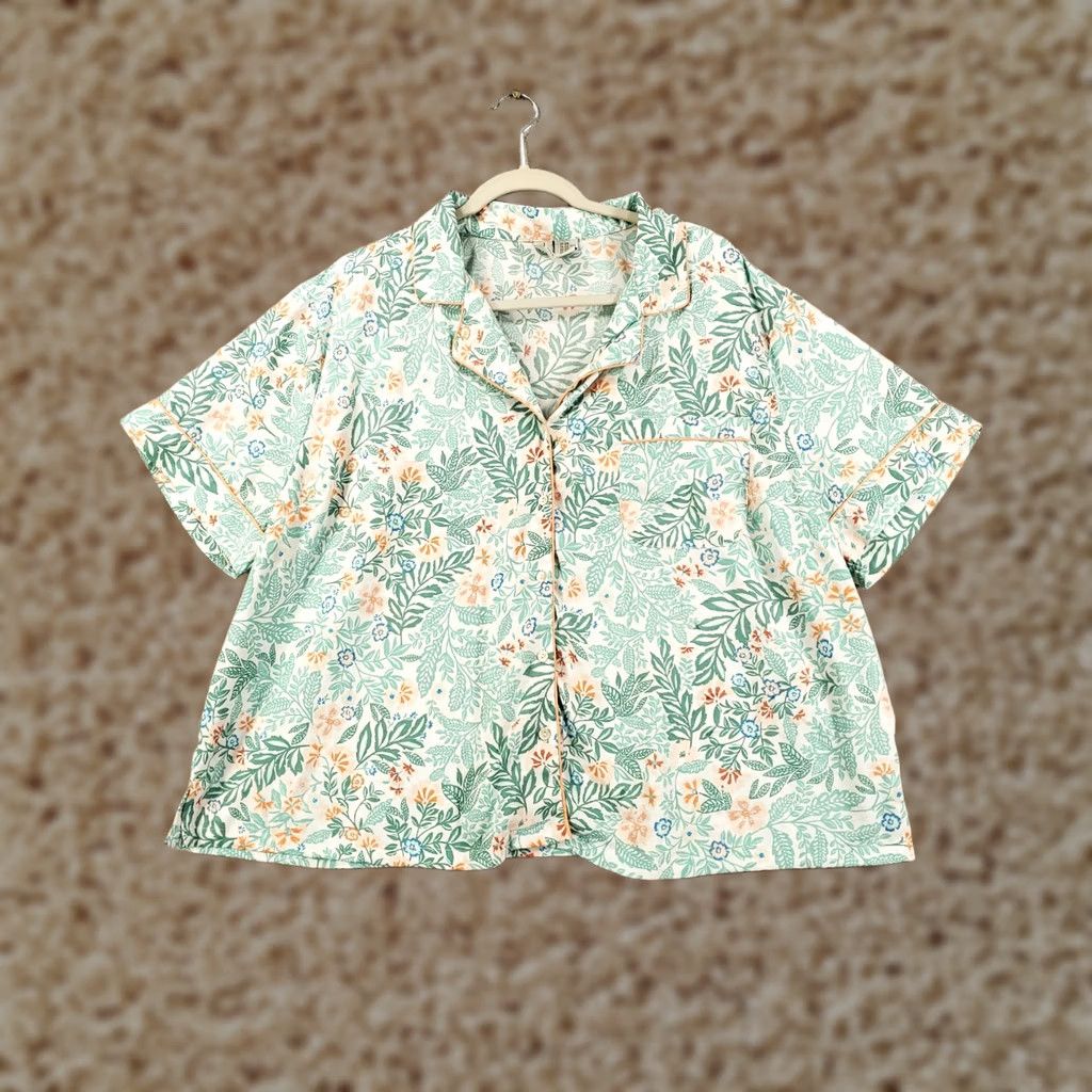 Joie VINTAGE Joie Pajama Set Womens 2XL Green Blue Shorts Button Up Shirt Top Bottom PJ Size XXL / US 16-18 / IT 52-54 - 1 Thumbnail