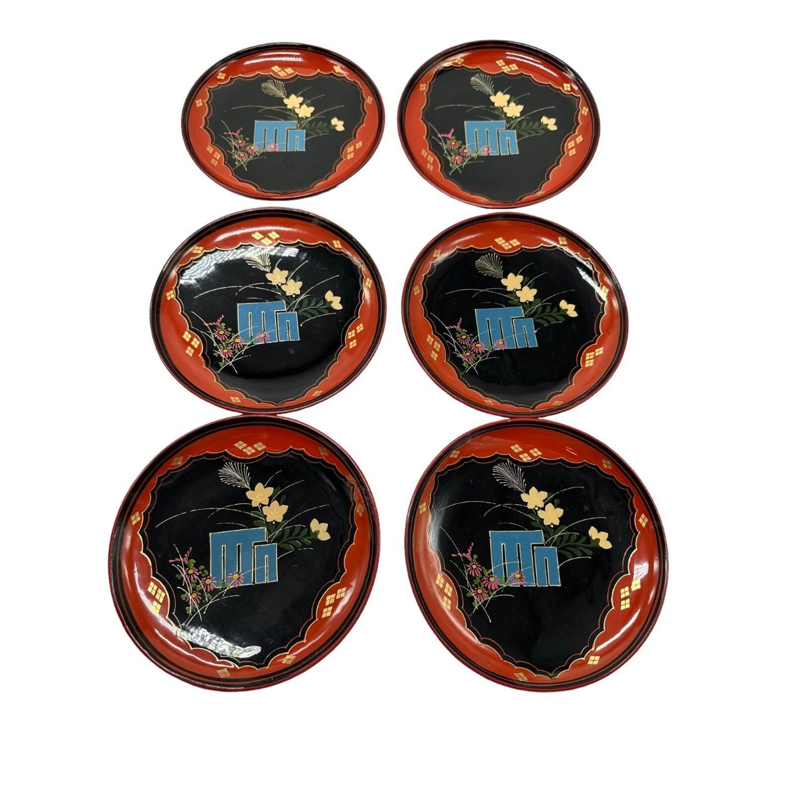 Other Antique Japanese Black Lacquer Small Plate Set of 6 6.5" Size ONE SIZE - 1 Thumbnail