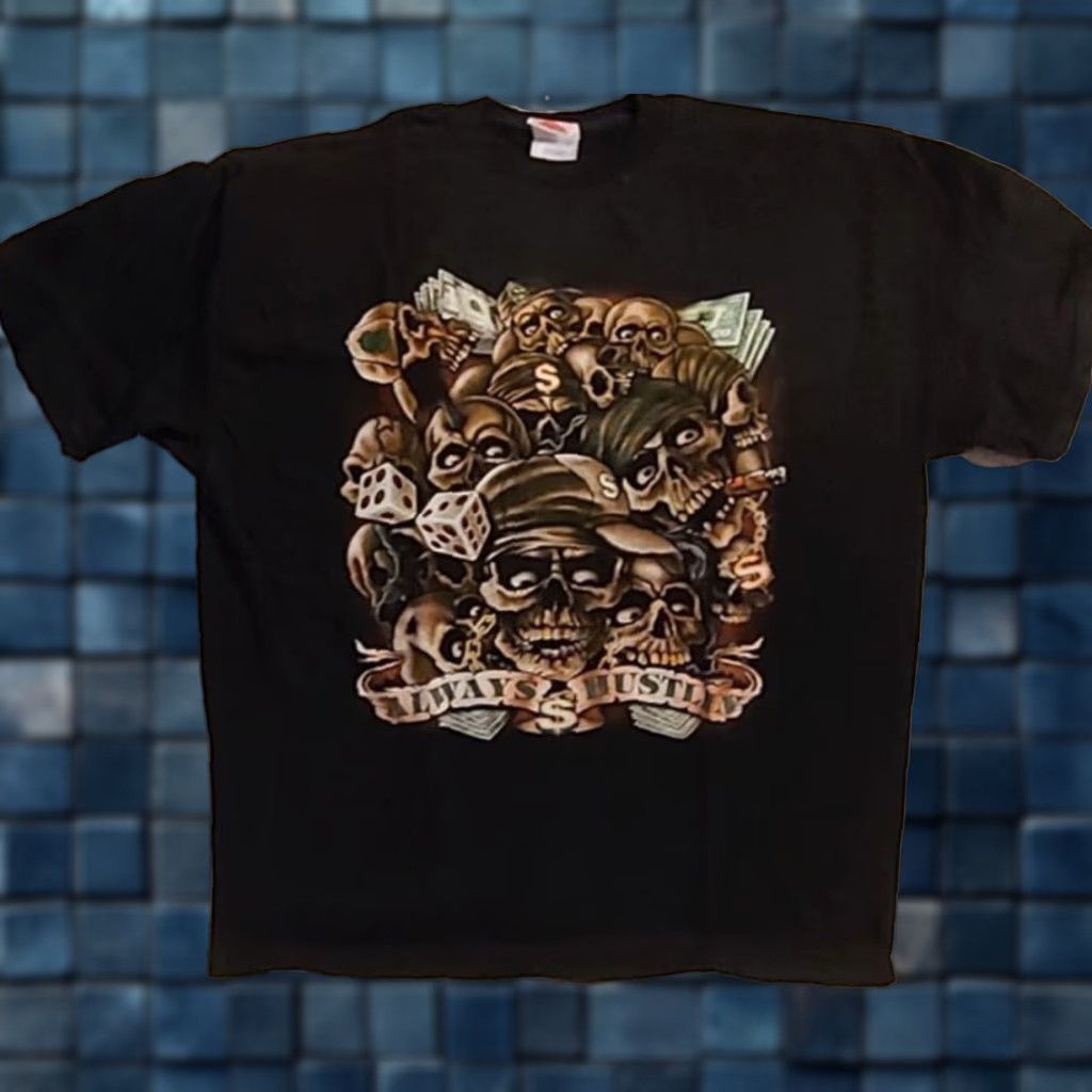 Vintage Vintage Skull Money Dollar Dice Graphic T-Shirt Men Large Black Cotton Size US L / EU 52-54 / 3 - 1 Thumbnail