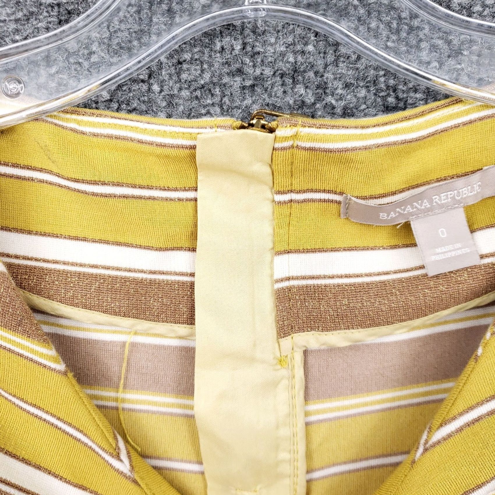 Banana Republic Banana Republic Dress Womens 0 Yellow Shift Striped 3/4 Sleeve Rayon Blend Dress Size XS / US 0-2 / IT 36-38 - 5 Thumbnail