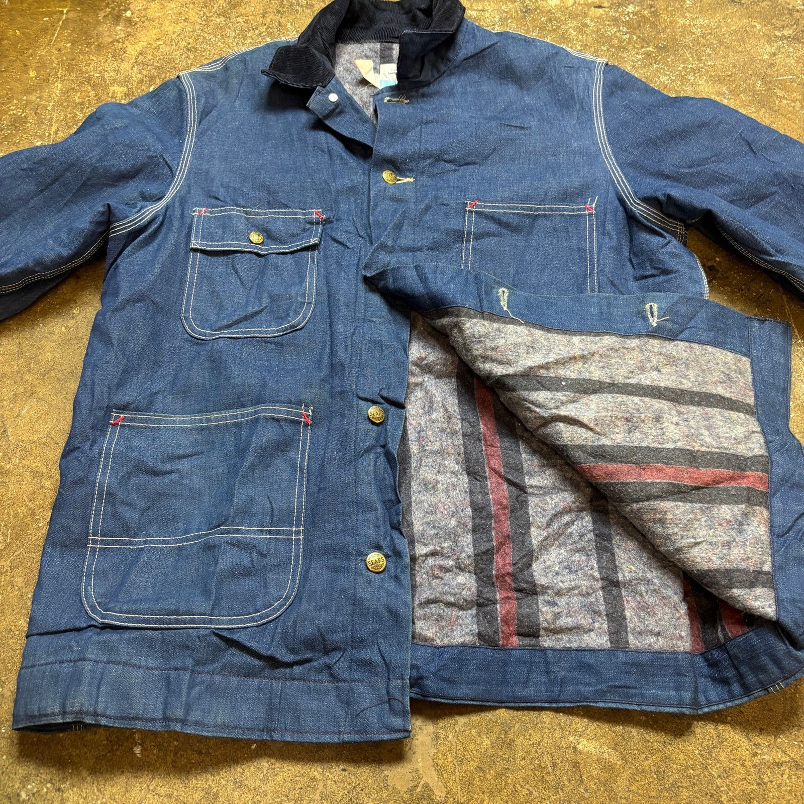 Sears × Vintage VTG 70s Sears Work Leisure Blanket Chore Denim Jacket Mens L Size US L / EU 52-54 / 3 - 9 Thumbnail