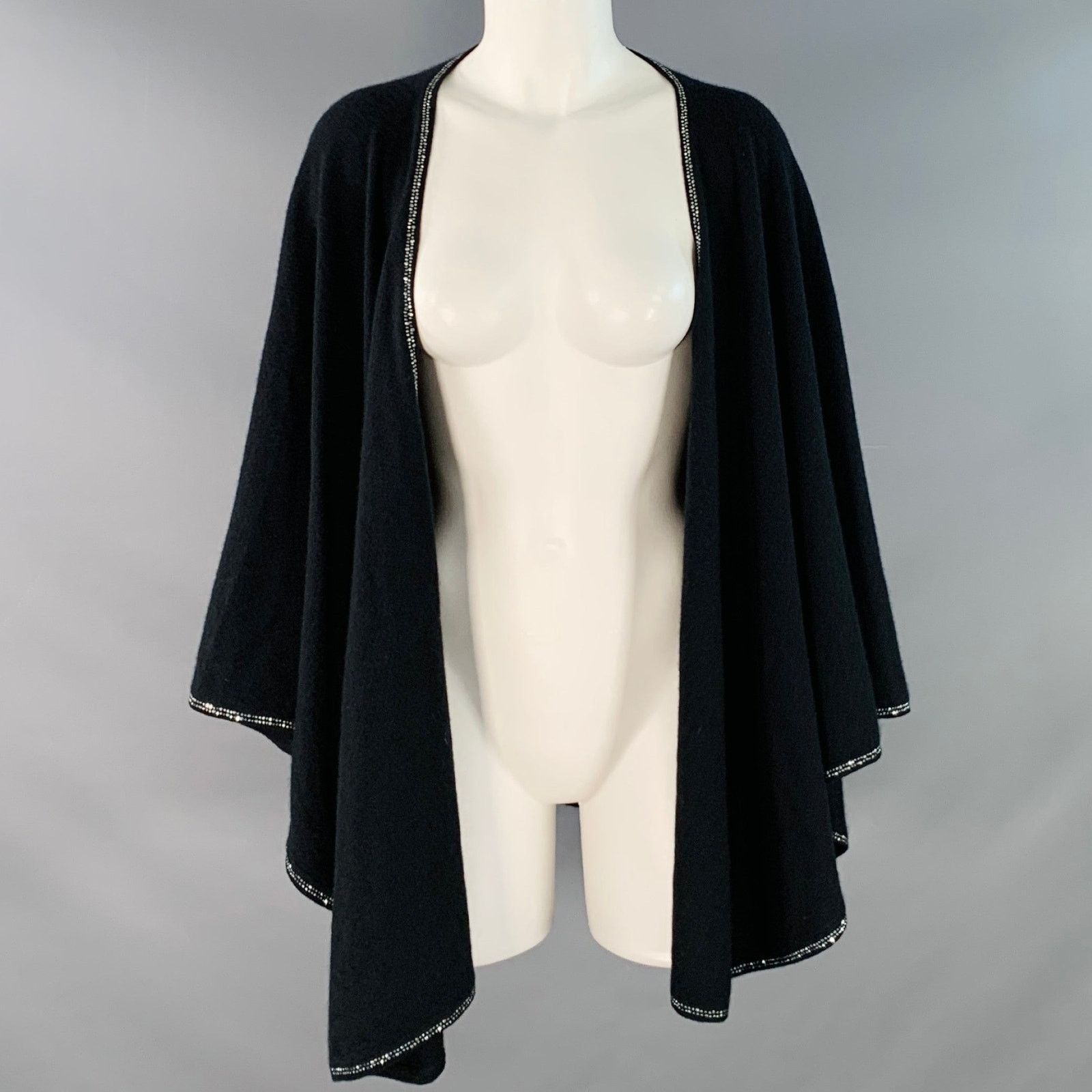 Other Black Silver Knit Cashmere Rhinestone Trim Scarf Shawl Size ONE SIZE - 1 Thumbnail