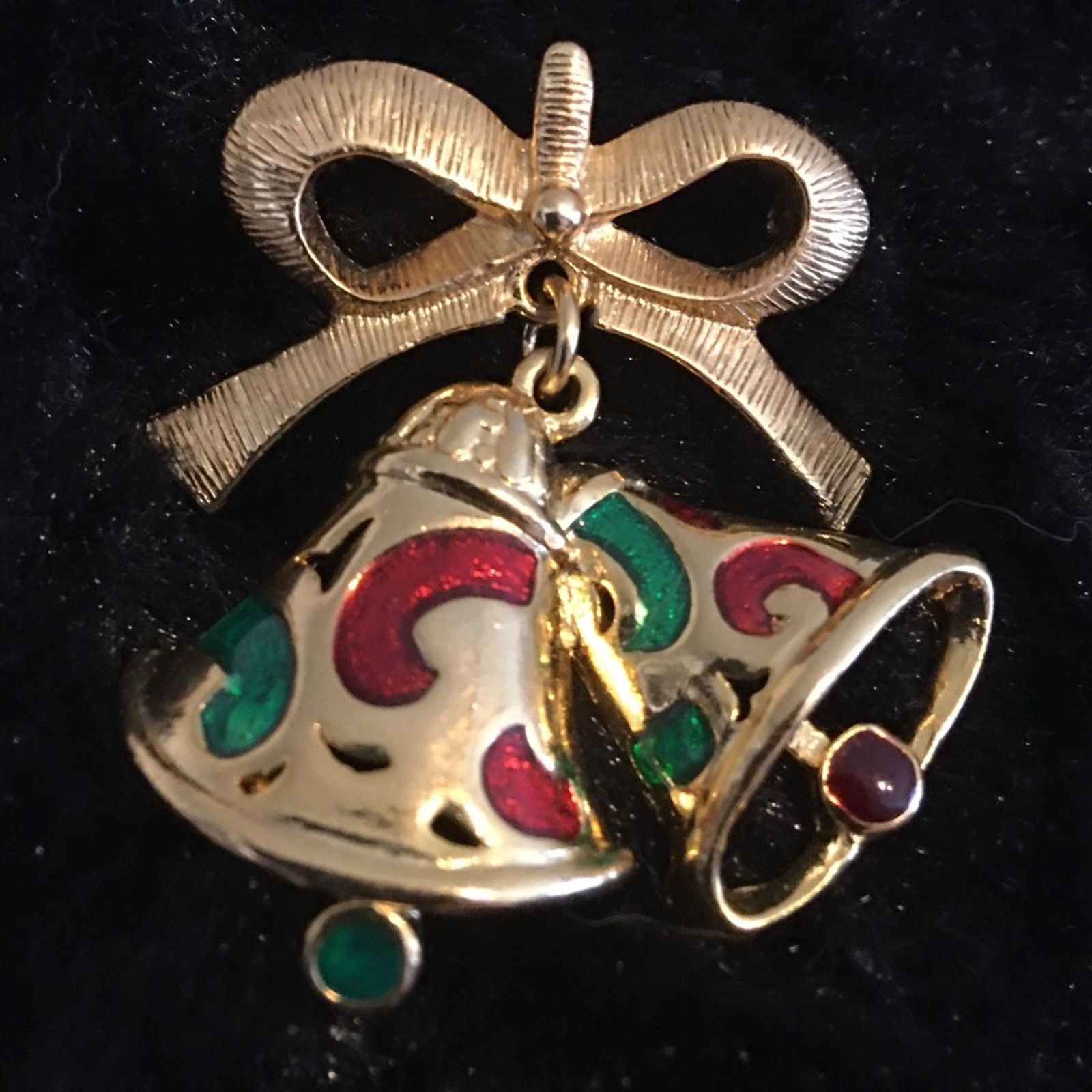 Vintage Vintage gold and enamel Christmas bells pin brooch Size ONE SIZE - 1 Thumbnail