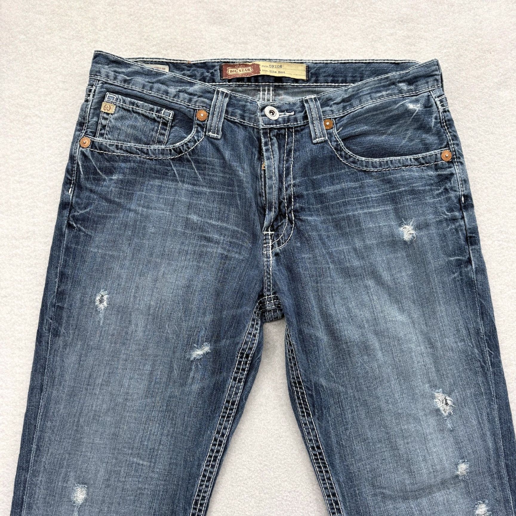 Vintage BIG STAR Jeans Mens 34x28 Medium Blue Orion Slim Boot Distressed Denim Buckle Shirt? Size US 34 / EU 50 - 2 Thumbnail