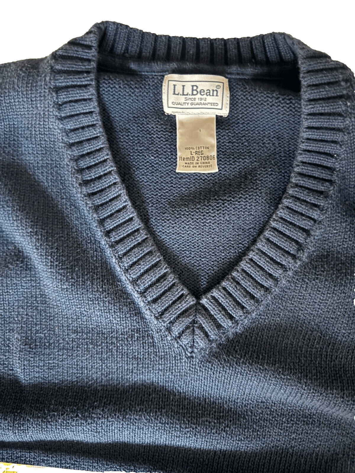 L.L. Bean LL Bean Men's Large V-Neck Cotton Knit Sweater Navy Blue Size US L / EU 52-54 / 3 - 3 Thumbnail