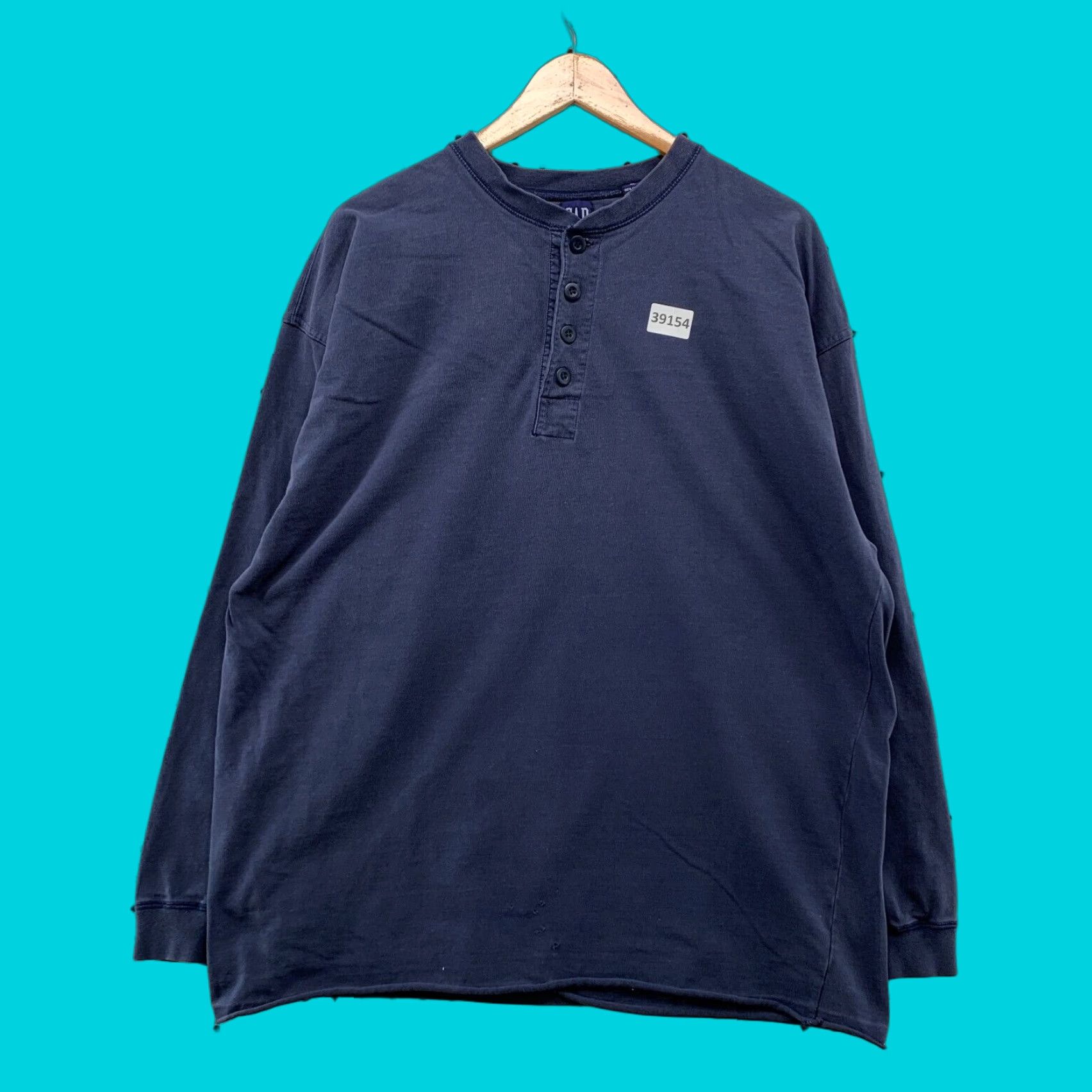 トップス 90s OLD GAP Henley Neck Tee vintage Gap VINTAGE GAP 90s Henley Shirt Mens XL Faded Blue Long
