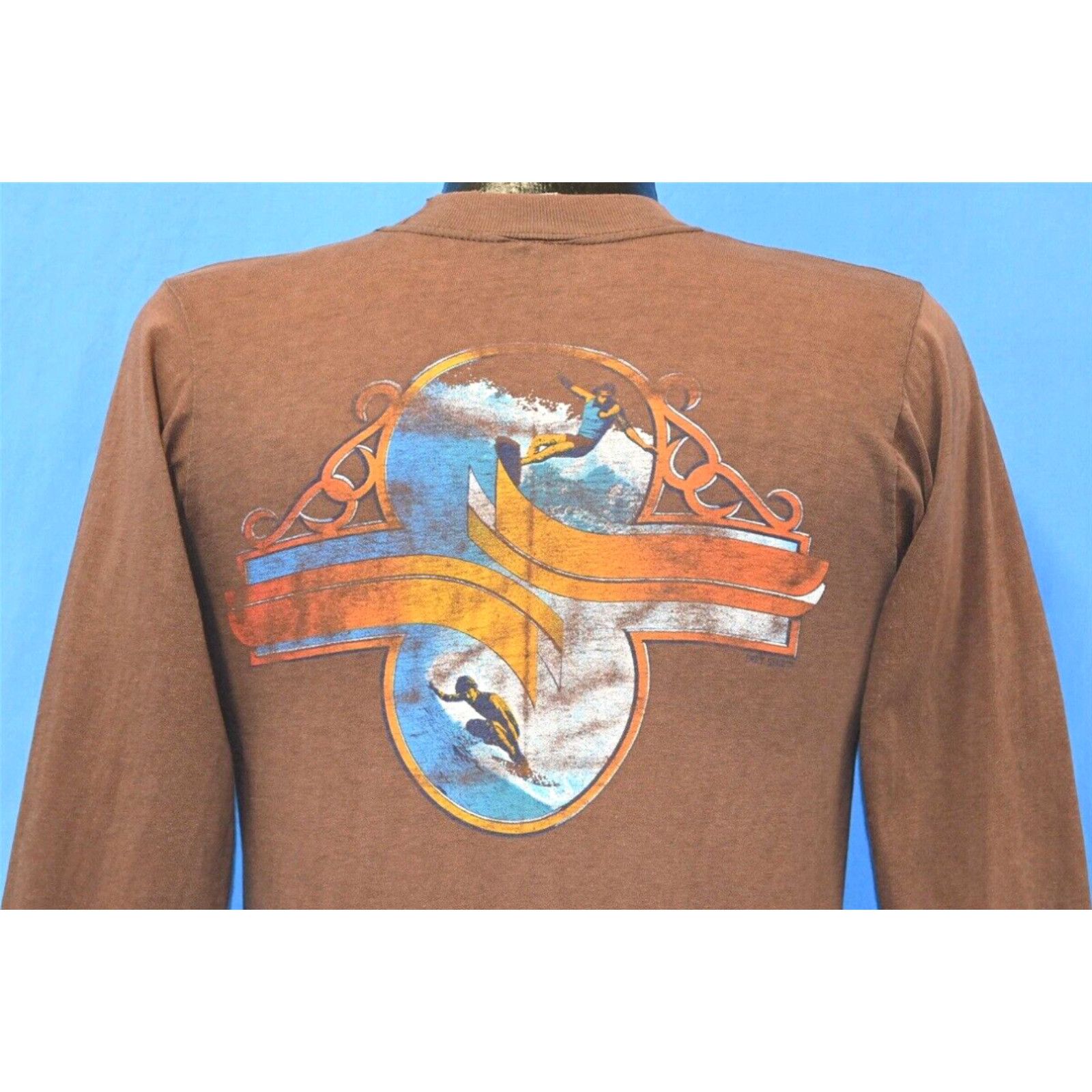 image of Vintage VTG 70's Grog's Surf Shop Skate Beach Ocean Long Sleeve Pocket T-Shirt Small S in White