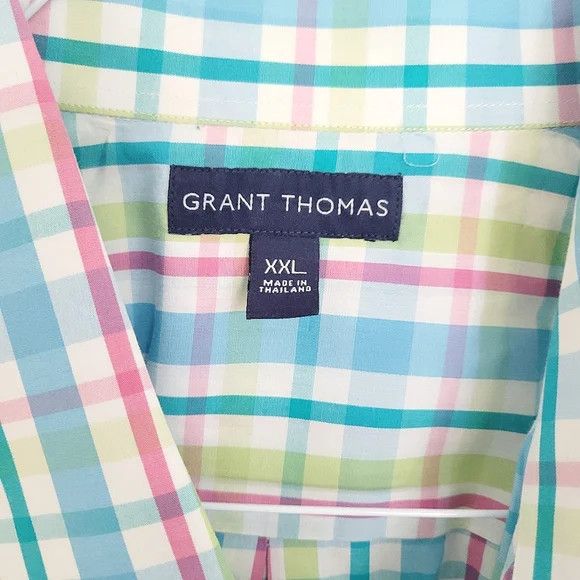 Grant Thomas Plaid Short Sleeve Button-Up Shirt Pastel Preppy Spring Size US XXL / EU 58 / 5 - 7 Thumbnail