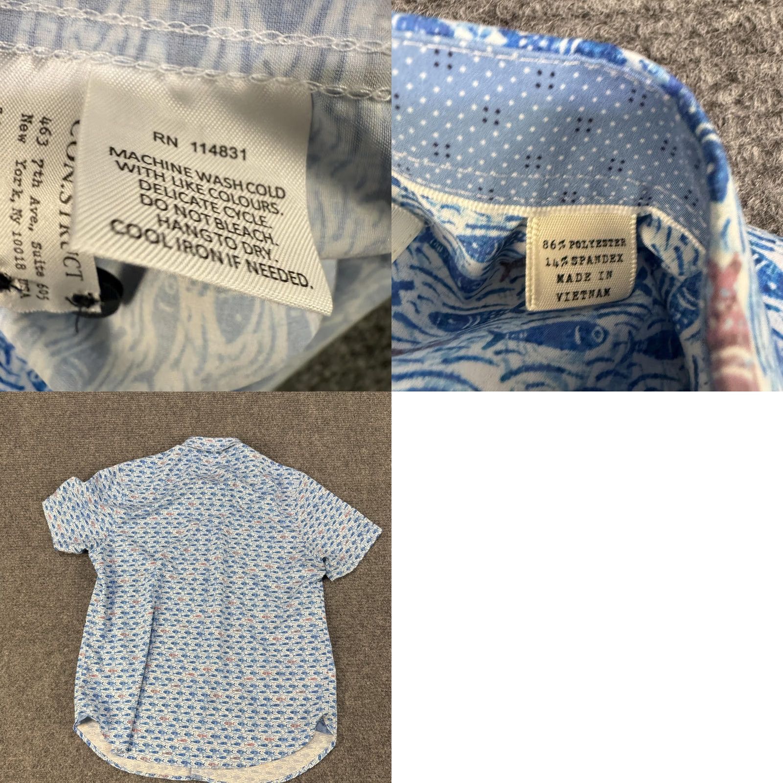 Vintage CON.STRUCT Shirt Mens Large Fish Print Button Down Short Sleeve Stretch Size US L / EU 52-54 / 3 - 8 Thumbnail