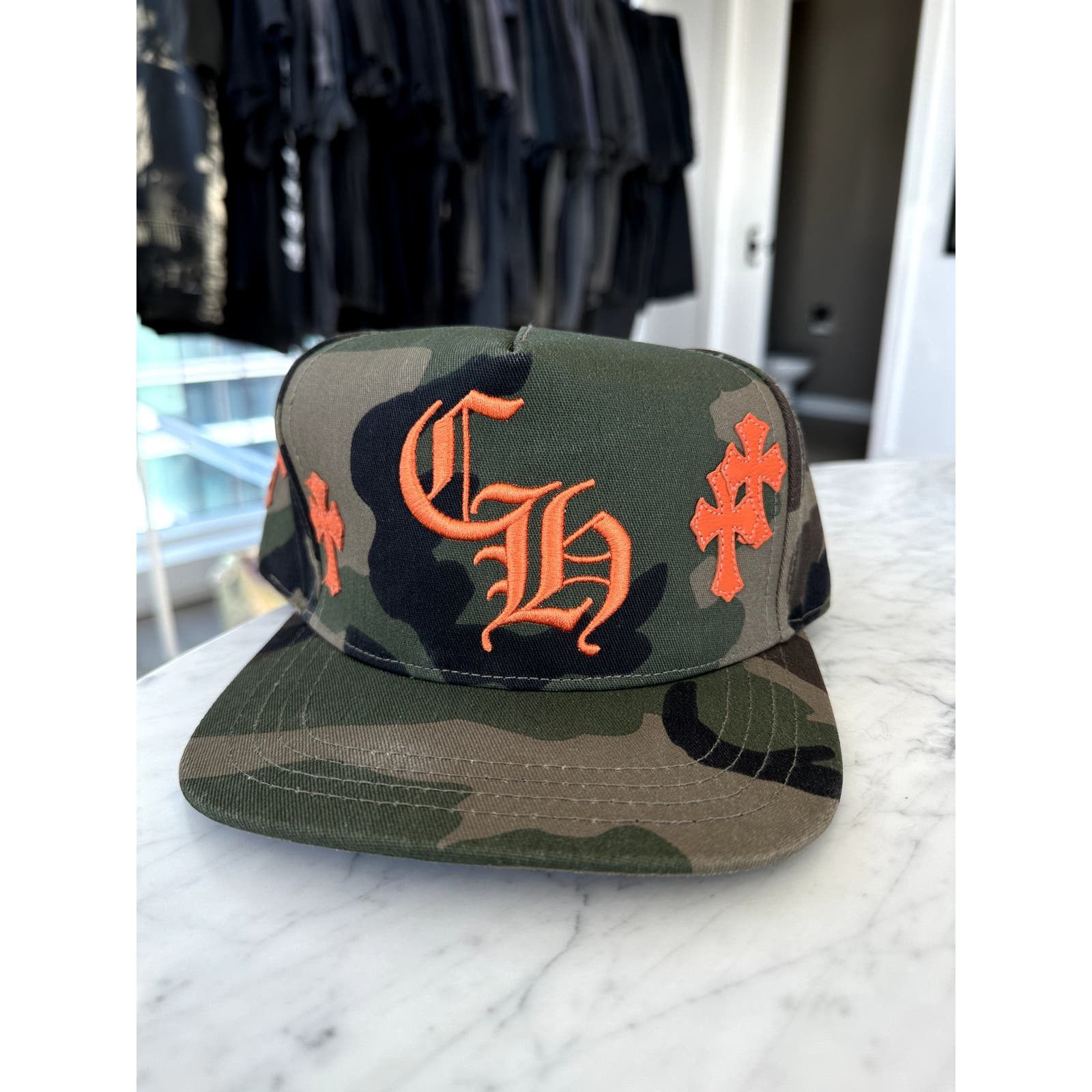 Pre-owned Chrome Hearts Camo/orange Cross Patch Hat 2024 | ModeSens