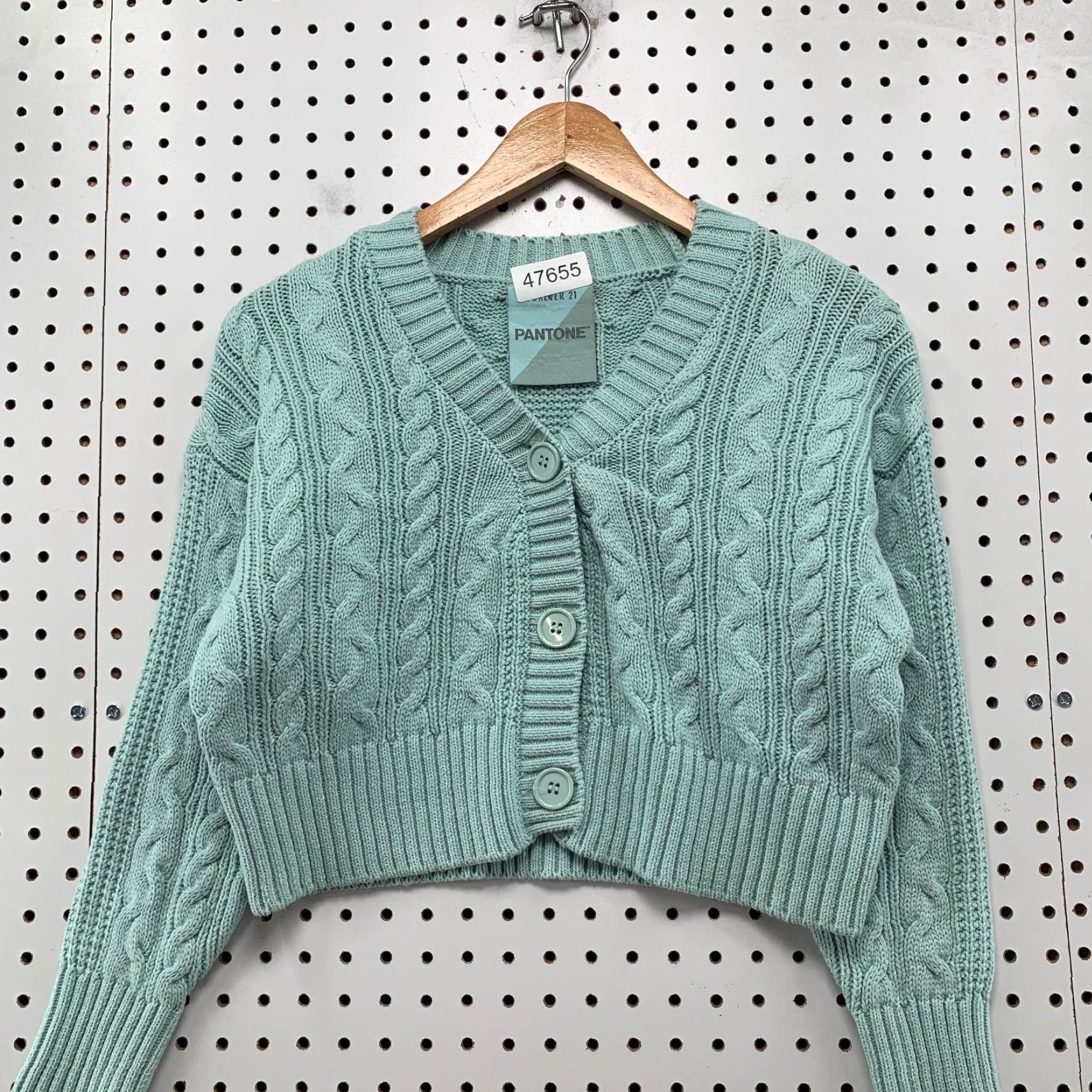 Forever 21 FOREVER 21 Cardigan Sweater Womens S Green Cable Knit Cropped V-Neck Knit - Pullover, Casual, Fall Winter, Solid Pattern Size S / US 4 / IT 40 - 4 Thumbnail