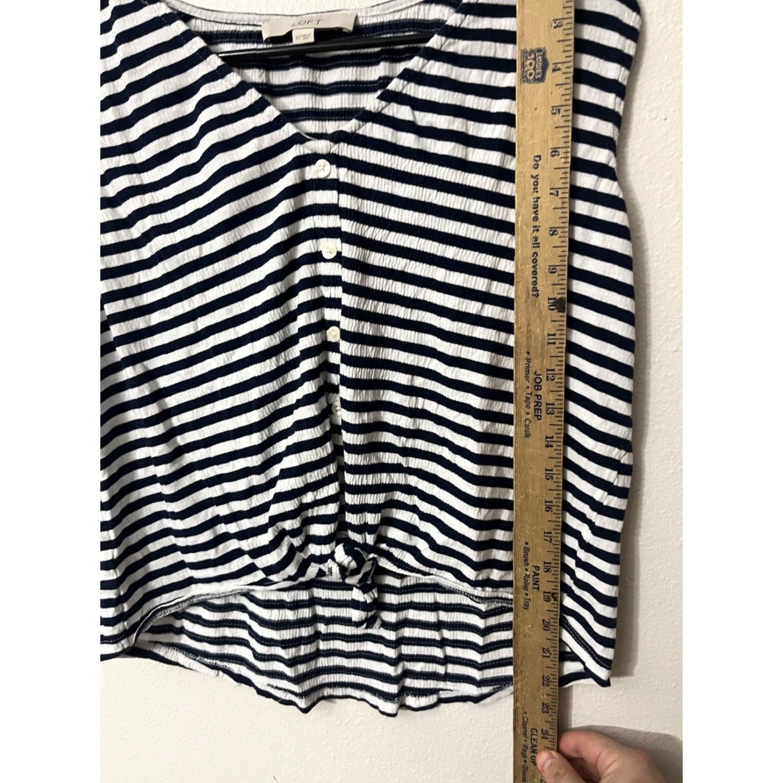 Loft LOFT Ann Taylor Tank Womens XS Sleeveless Striped Button Front Knot V-Neck Multicolor Casual Lightweight Cotton Easy Care Regular Fit Womens Size XS / US 0-2 / IT 36-38 - 4 Thumbnail