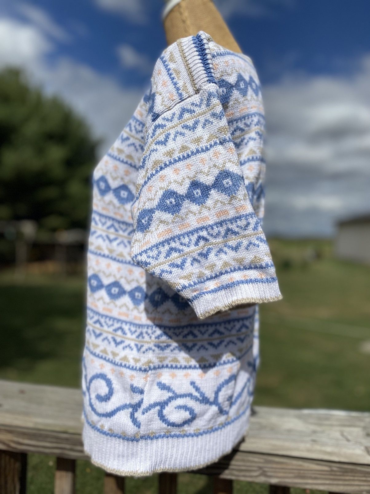 Other Jayson Younger Women’s White Blue Sage Peach Sweater Cotton Size M / US 6-8 / IT 42-44 - 6 Thumbnail