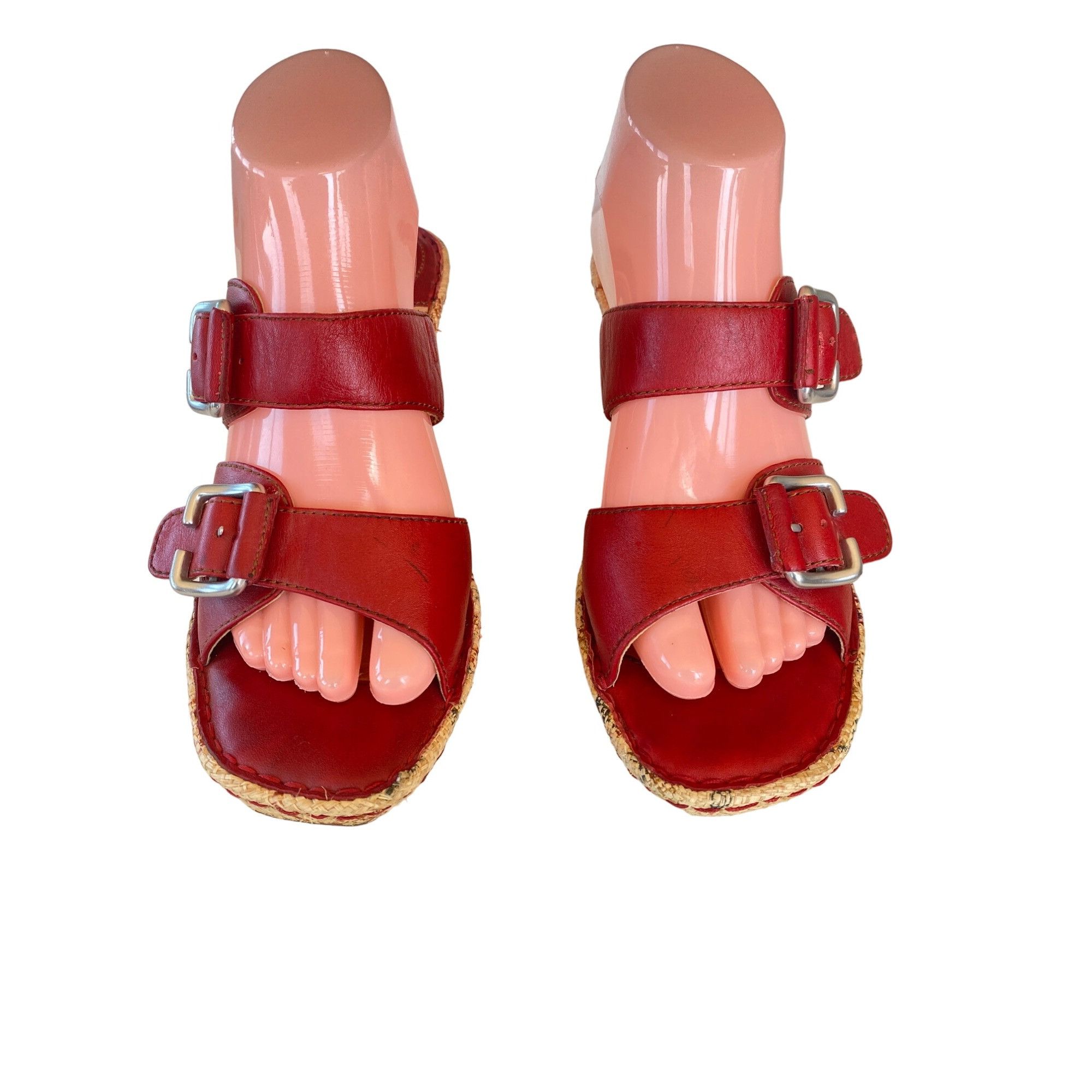 Other Born Red Leather Buckle Slip On Floral Wedge Sandals Women's Size US 9 / IT 39 - 10 Thumbnail