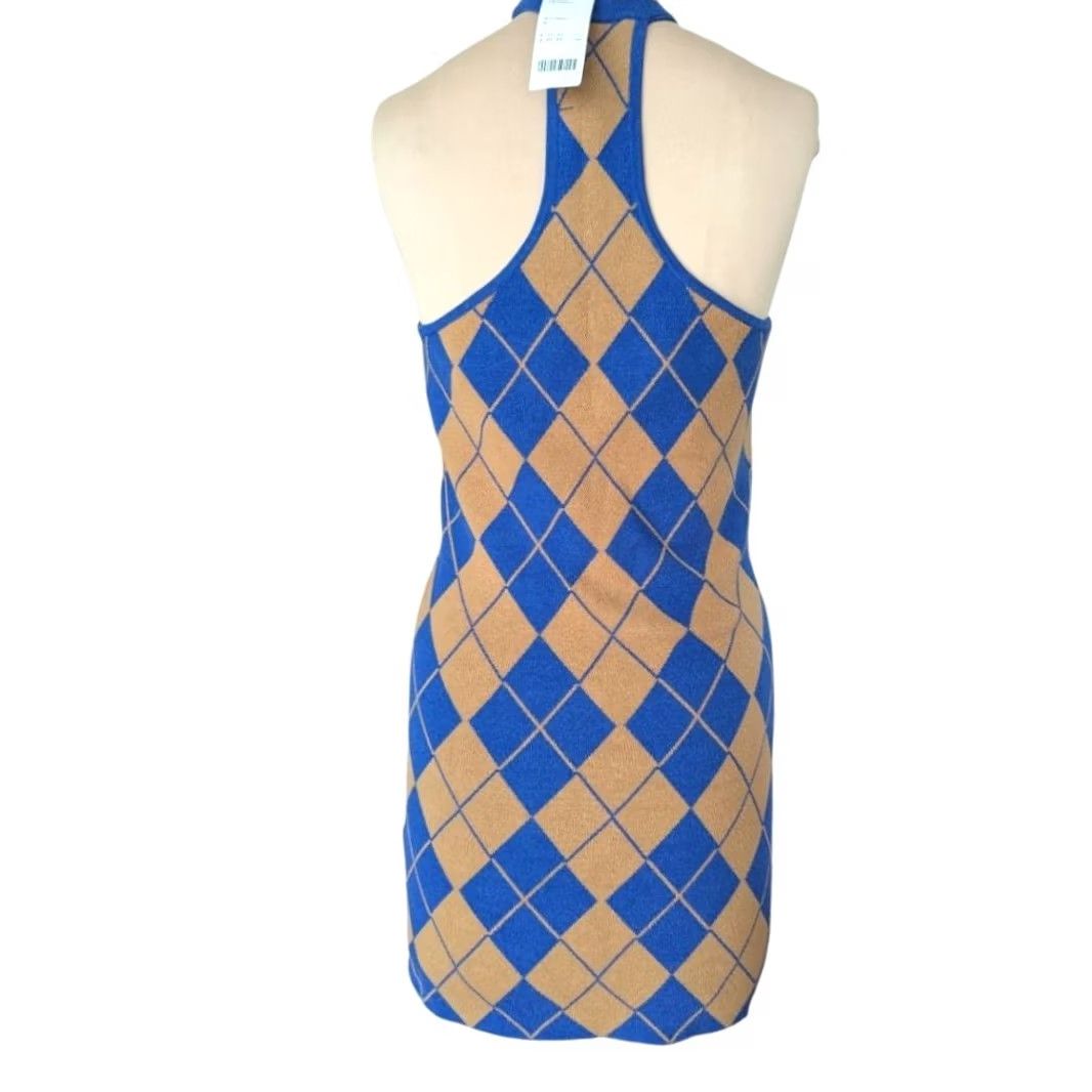 Urban Outfitters VINTAGE Urban Outfitters Argyle Halter Knit Mini Dress Blue Tan Womens M NWT Academia Size M / US 6-8 / IT 42-44 - 2 Thumbnail