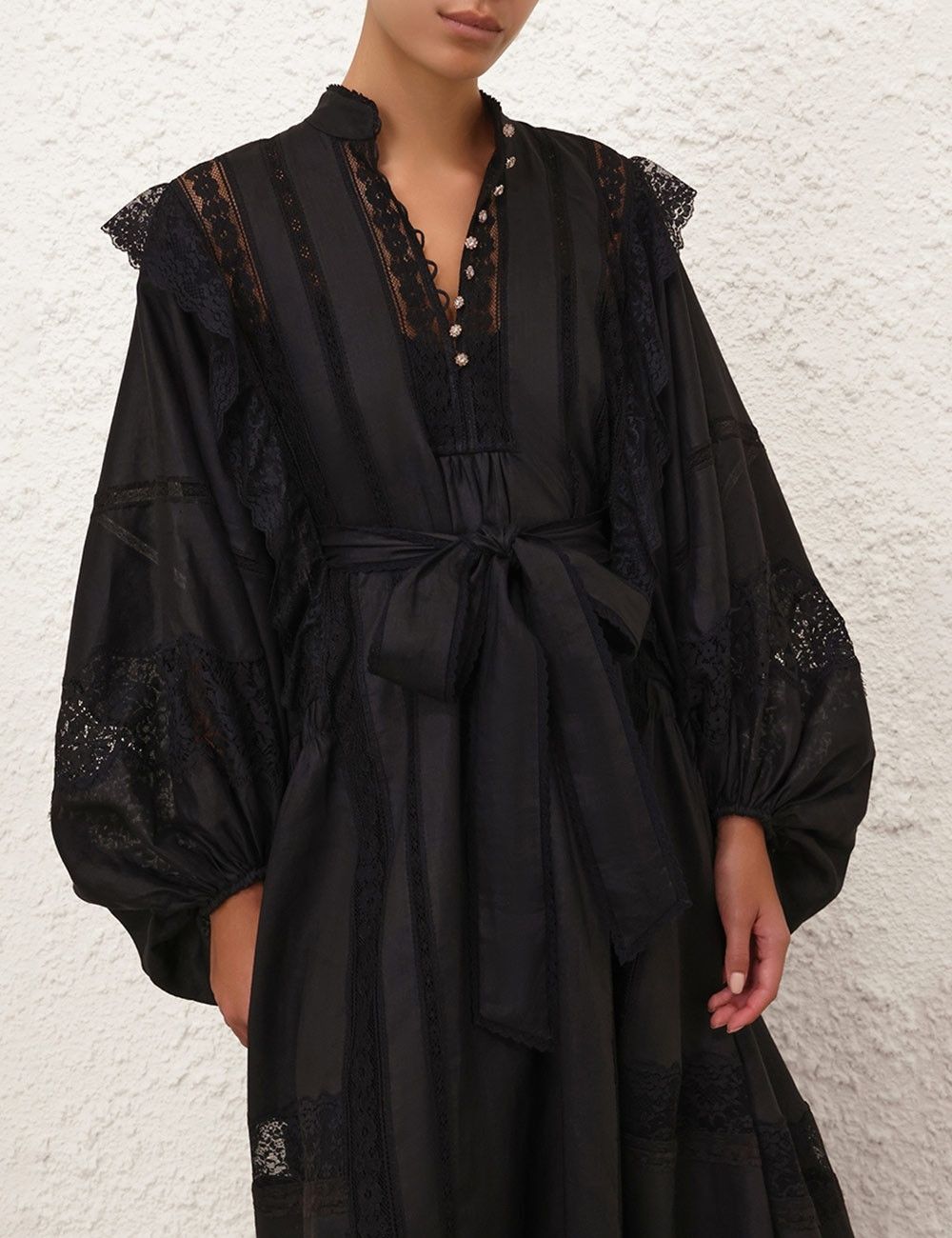 cold shoulder lace trim dress Ruffled Lace Dress Cold Shoulder Contrast Black Trim | Womens Clothing and  Fashion