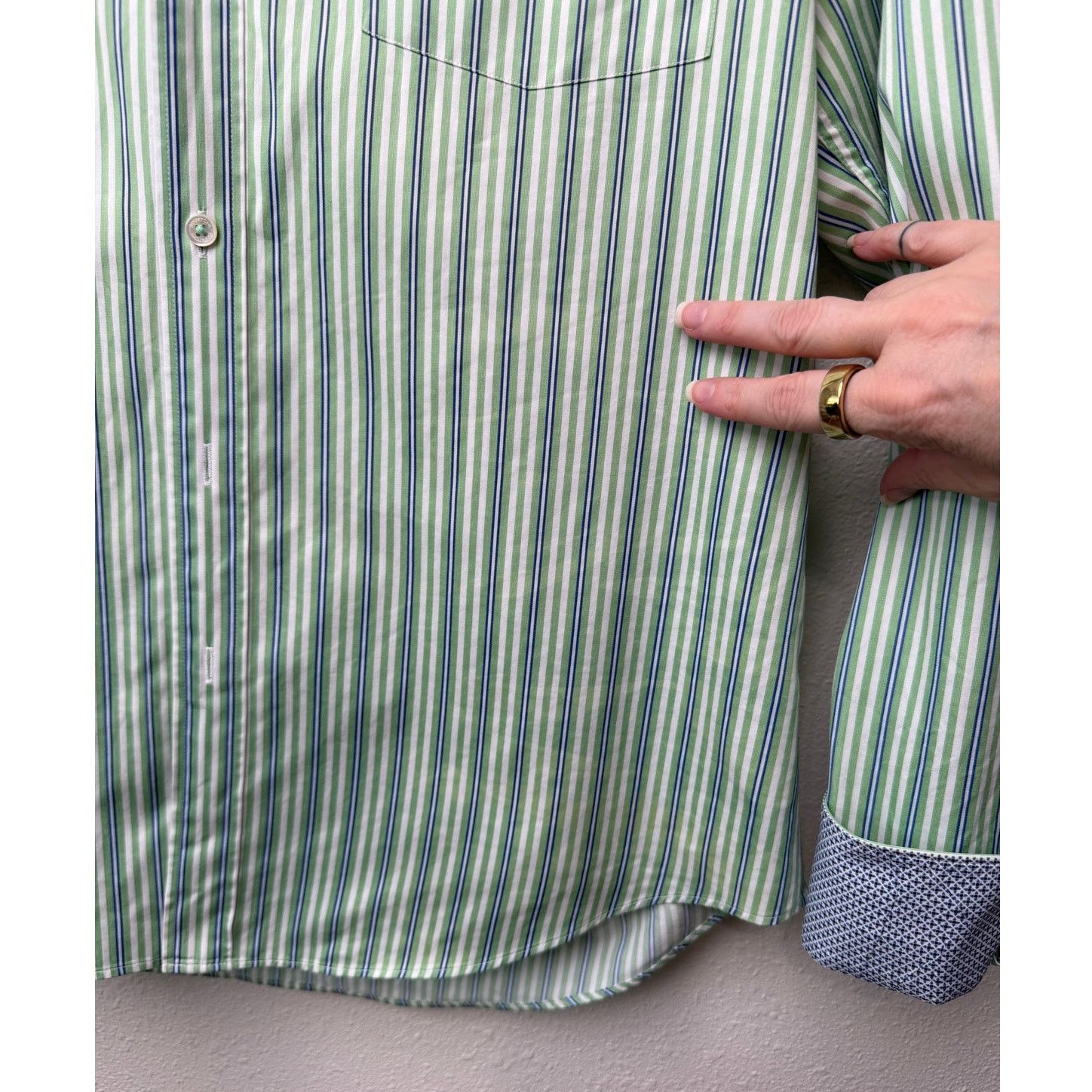 BUGATCHI Bugatchi Shaped Fit Stripe Button Front Shirt Green Men’s L Size US L / EU 52-54 / 3 - 4 Thumbnail