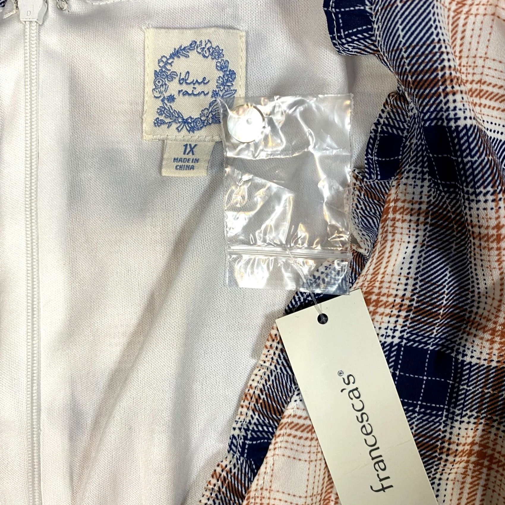 Vintage Francesca's Blue Rain Dress 1X Ivory Plaid Mini Lined Wrap Dress Women Plus Short Sleeve Size XL / US 12-14 / IT 48-50 - 7 Thumbnail