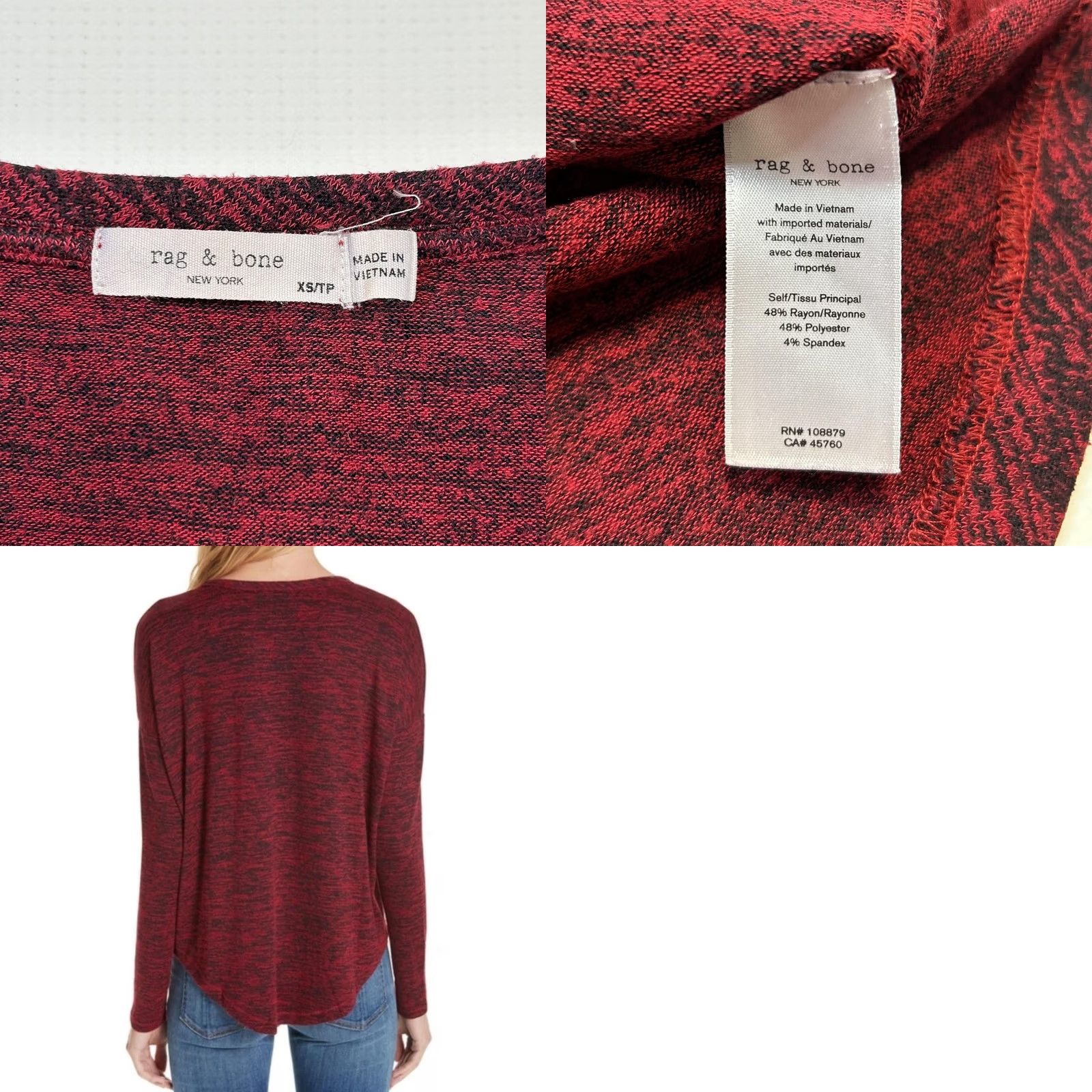 Rag & Bone rag & bone Sweater Womens XS Red Marled Long Sleeve Pullover Top Size XS / US 0-2 / IT 36-38 - 9 Thumbnail