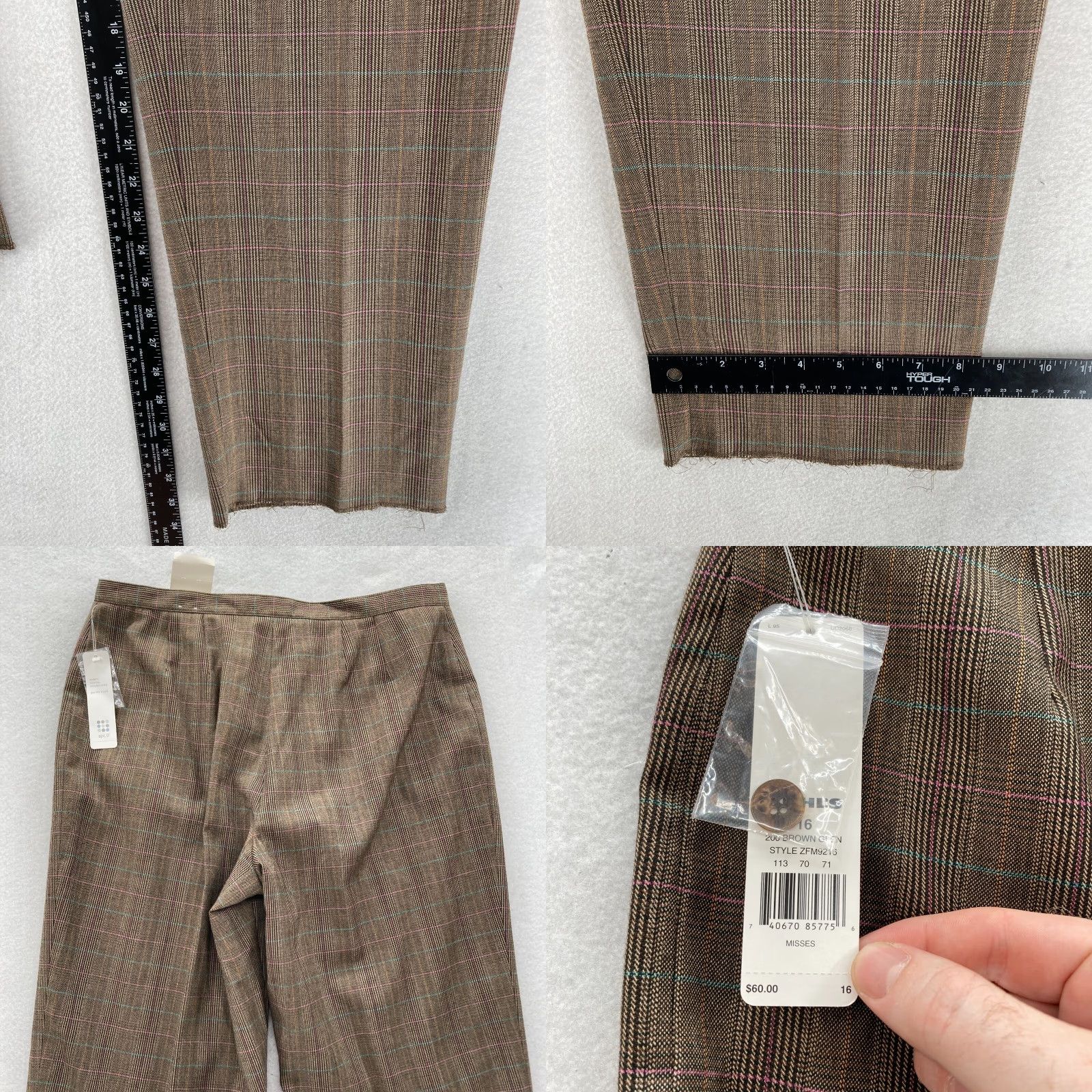 Apt. 9 Apt. 9 The Wallace Pant Women's 16 Classic Fit Brown Plaid Wool Blend Unhemmed Pant Size 38" / US 16 / IT 52 - 8 Thumbnail