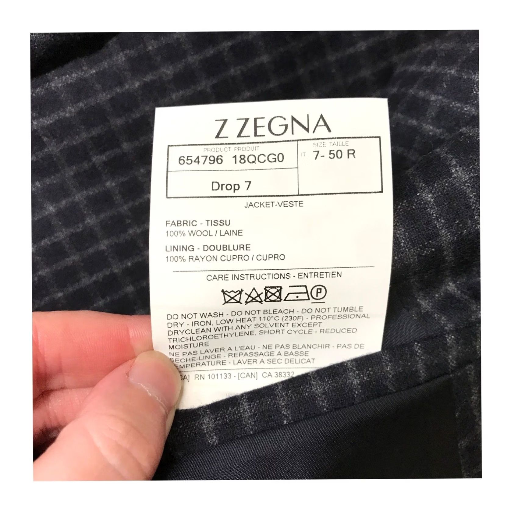 Z Zegna Z Zegna Navy Grey Wool Blazer Jacket Drop 7 Slim-Style Double-Vented Notch Lapel Two-Button 50 Regular Men’s Small-Pattern Blazer Cardigan? Size 50R - 7 Thumbnail