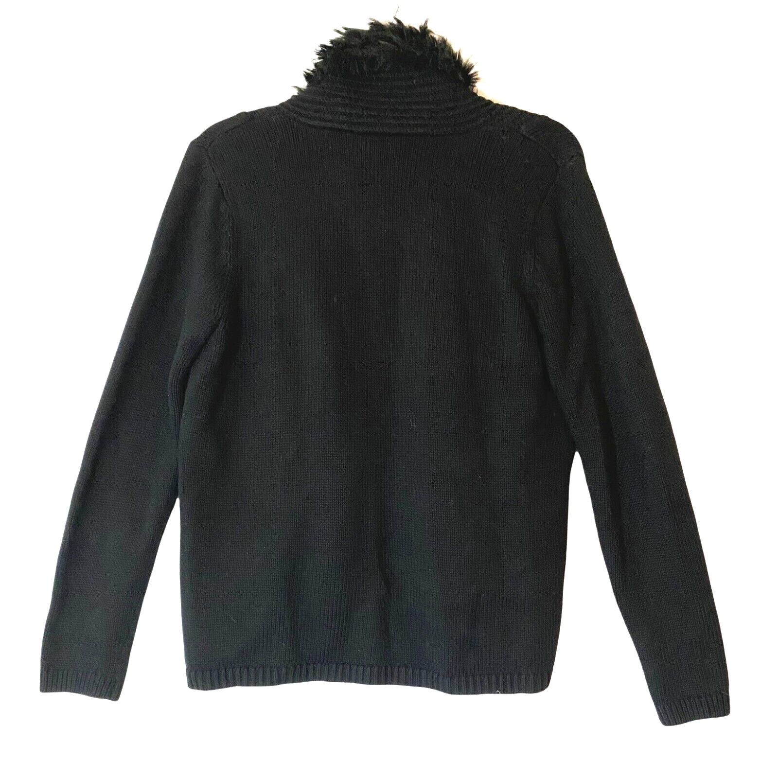 Chicos Chicos Medium Cardigan Sweater Texture Faux Fur Trim Black Size M / US 6-8 / IT 42-44 - 2 Thumbnail