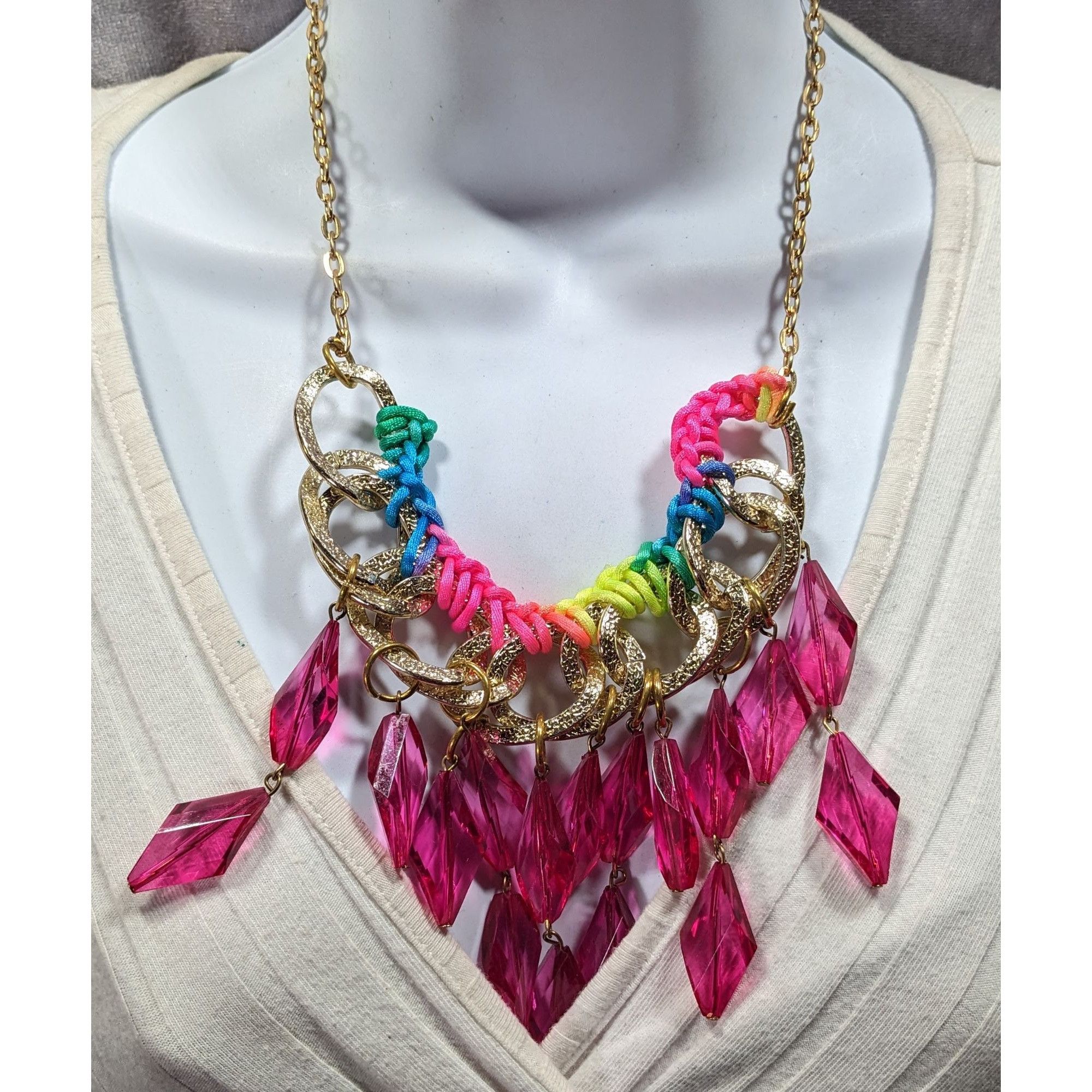 Other Neon Rainbow Glam Gem Fringe Statement Necklace Size ONE SIZE - 2 Thumbnail