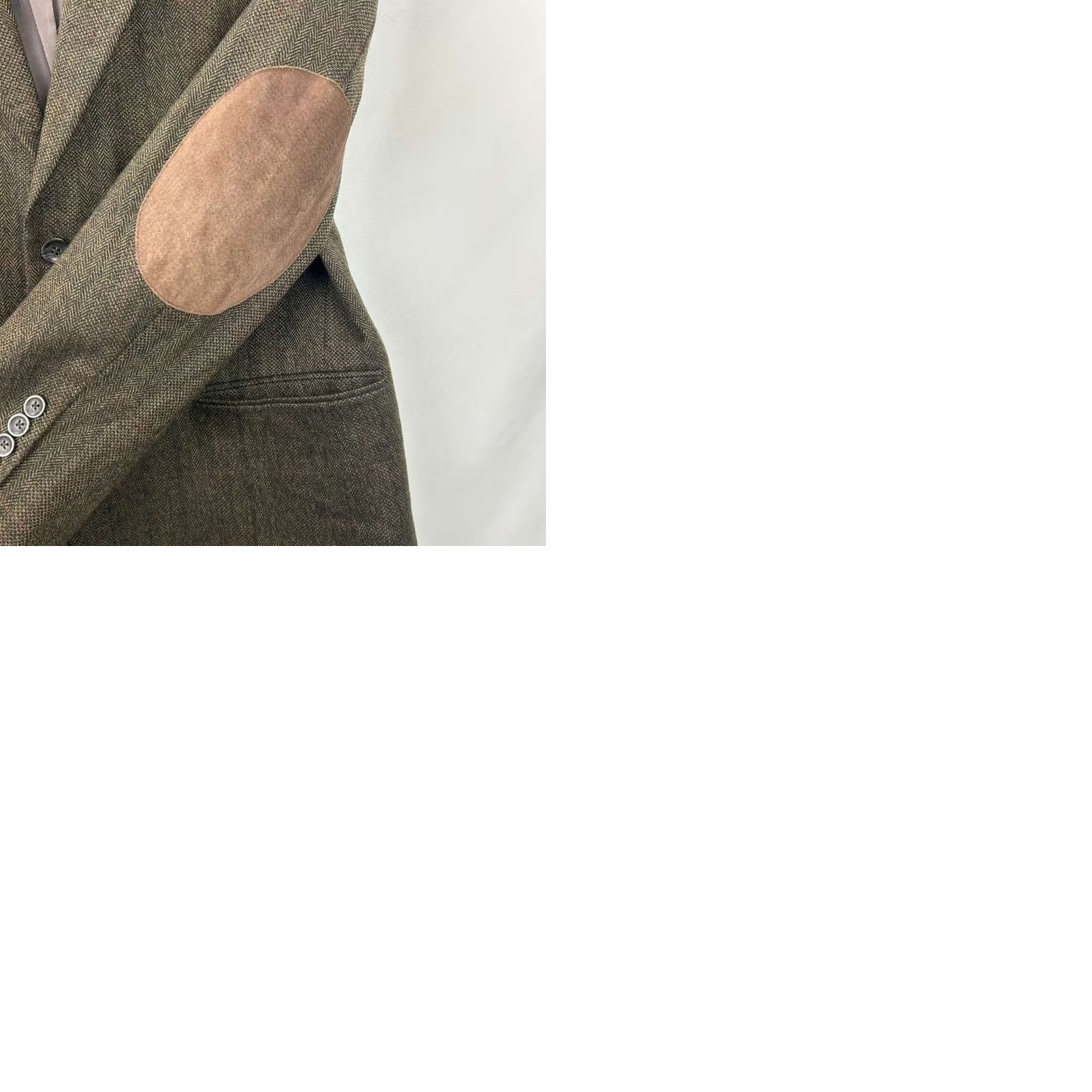 Oscar De La Renta VINTAGE Oscar de la Renta Blazer Jacket Men 40L Brown 100% Lambswool Tweed Herringbone Suede Elbows Size 40R - 10 Thumbnail