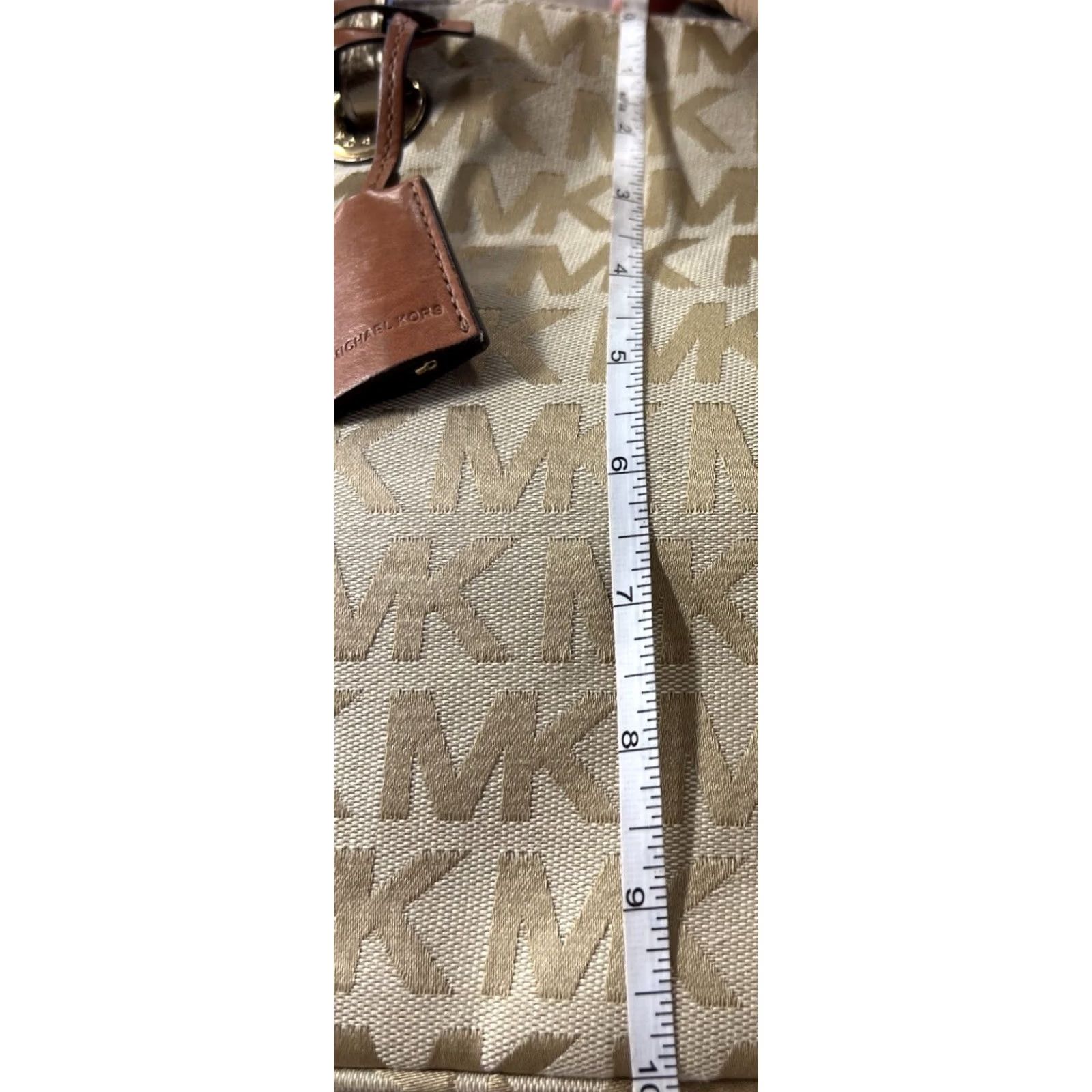 Vintage Michael Kors Jet Set Signature Tote Bag Shoulder Bag Beige Gold PVC Large Women Size ONE SIZE - 5 Thumbnail