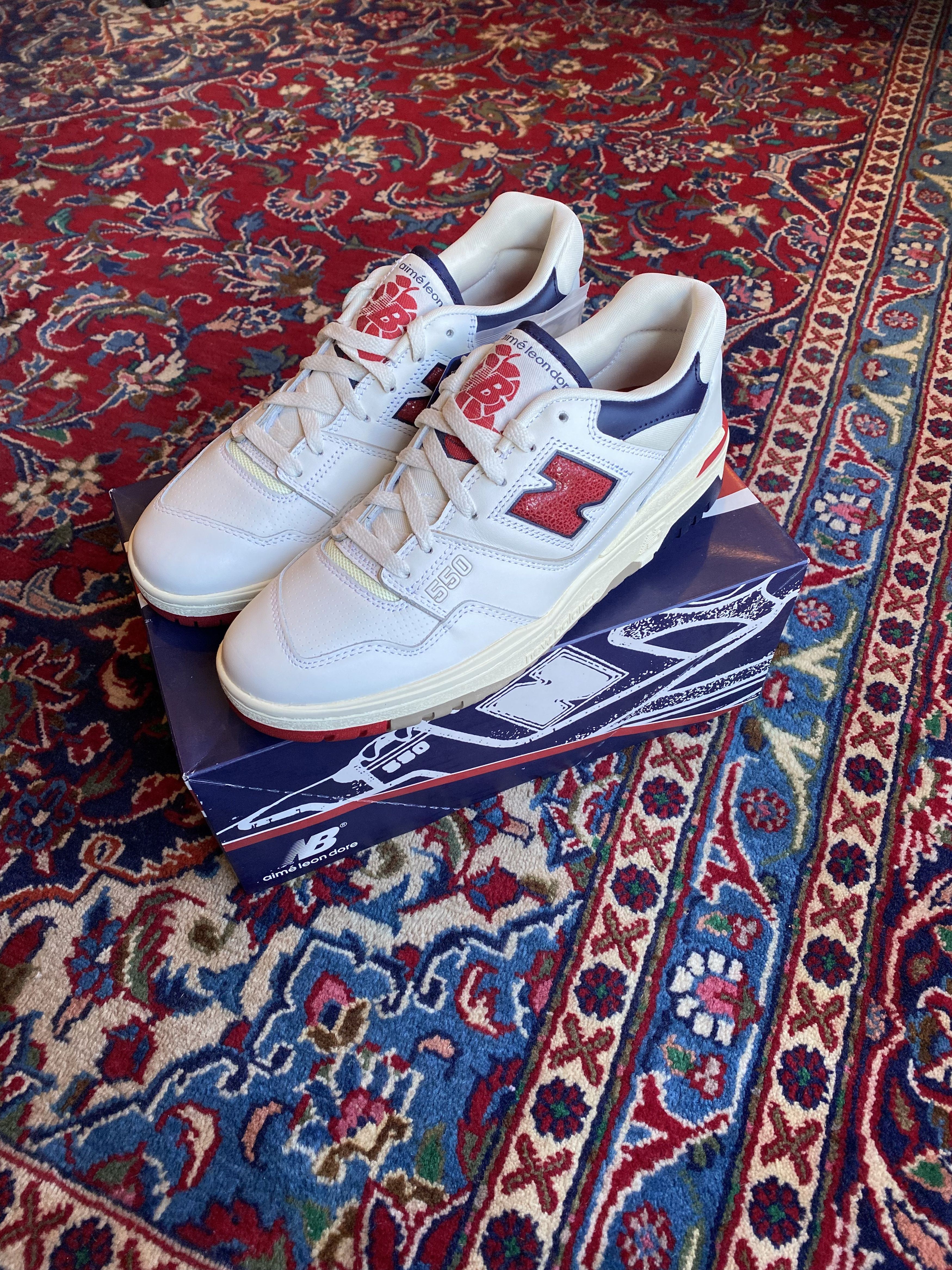 image of Aime Leon Dore x New Balance 550 White Red Navy Shoes in White Red Blue, Men's (Size 10)