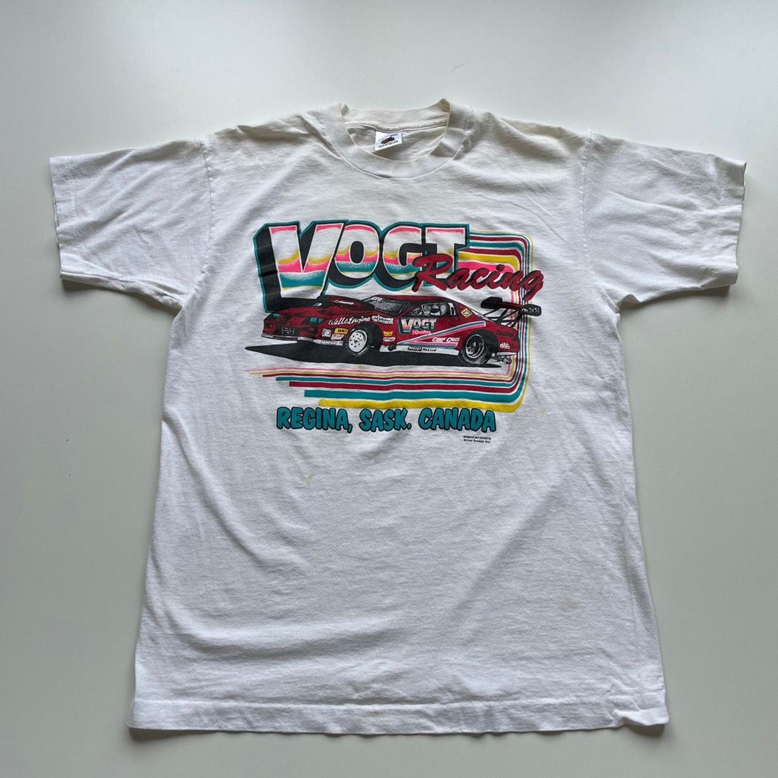 Fruit Of The Loom × Vintage Vintage 90s VOGT Racing T Shirt Large Single Stitch White Size US L / EU 52-54 / 3 - 1 Thumbnail