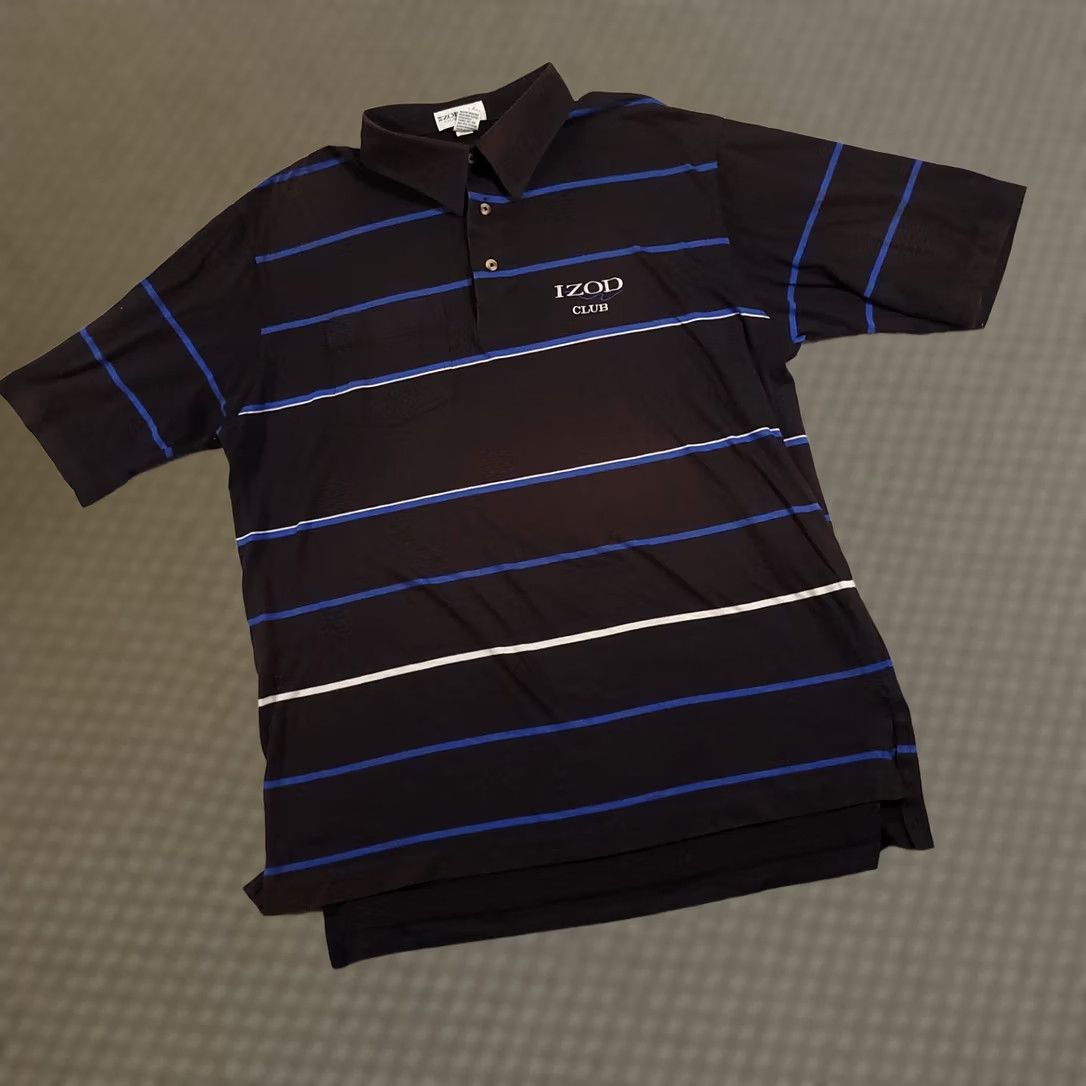 Izod VINTAGE Izod Club Polo Shirt Mens XL Black Blue Striped Pocket Golf Casual 90s Vintage Size US XL / EU 56 / 4 - 1 Thumbnail