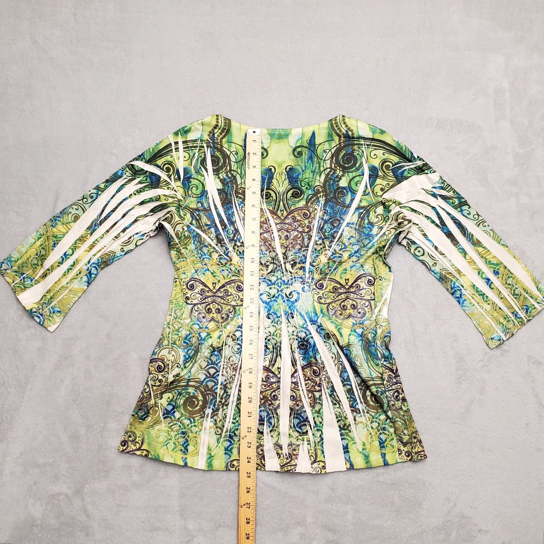 Vintage Energe Top Womens L Green Bohemian Psychedelic 3/4 Sleeve Summer Blouse Mens? Size L / US 10 / IT 46 - 6 Thumbnail