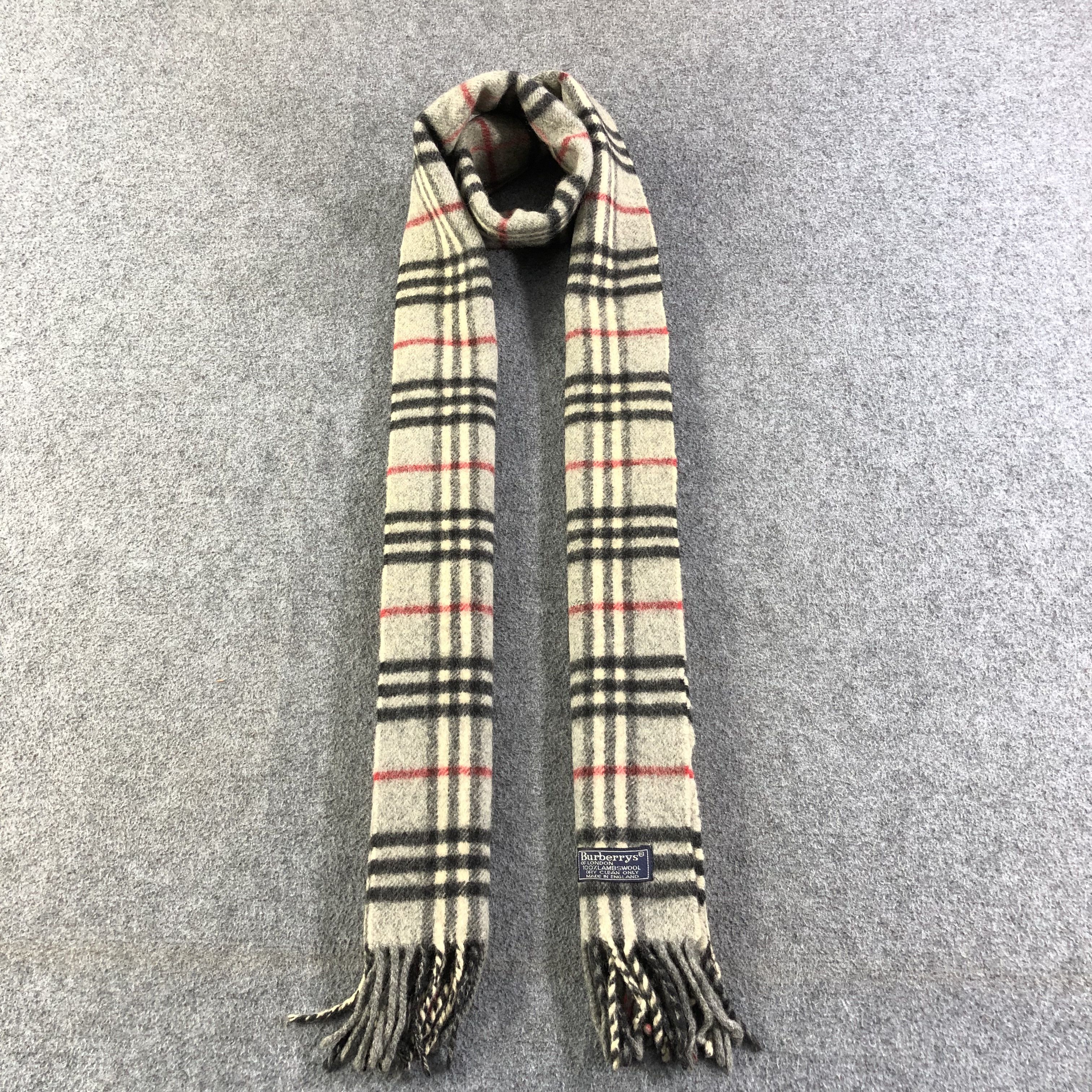 Burberrys Nova Check Grey Wool Scarf Muffler V1343