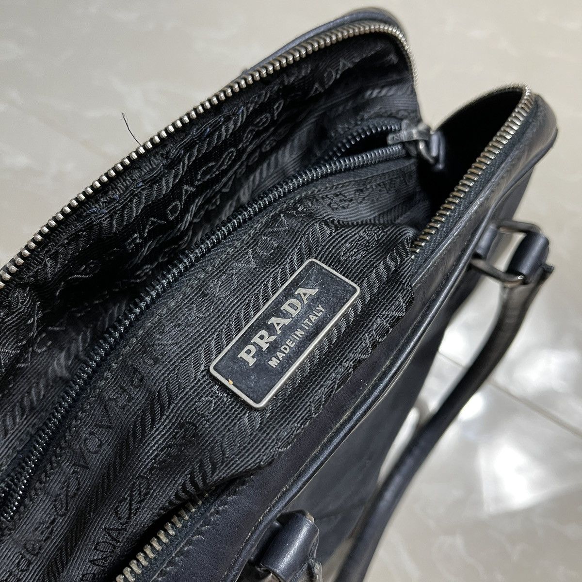 Prada Prada Black Vitello Trimmed Tessuto Bowling Bag Size ONE SIZE - 9 Thumbnail
