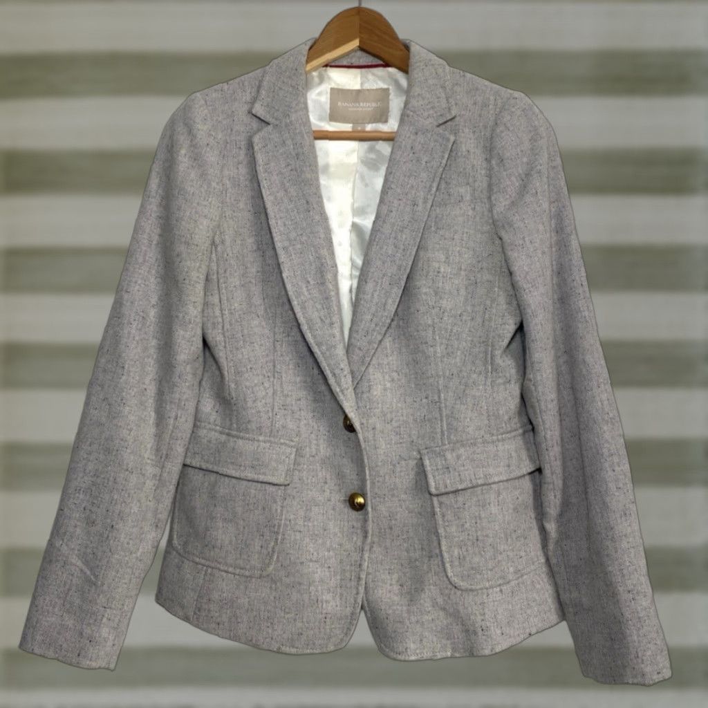 Banana Republic VINTAGE Banana Republic Blazer Wool Blend Size 4 Gray Women’s Hacking Jacket Elbow Patches Blazer Business 2000s Womens Size S / US 4 / IT 40 - 1 Thumbnail