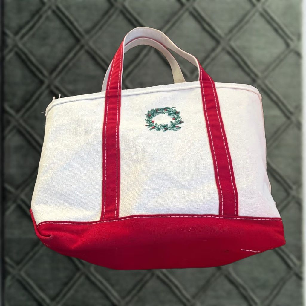Vintage VINTAGE L.L. BEAN Boat Tote Red Canvas Bag Usa Made Wreath Christmas Tote Large Mens Men’s USA Canvas 16”x12” Size ONE SIZE - 1 Thumbnail
