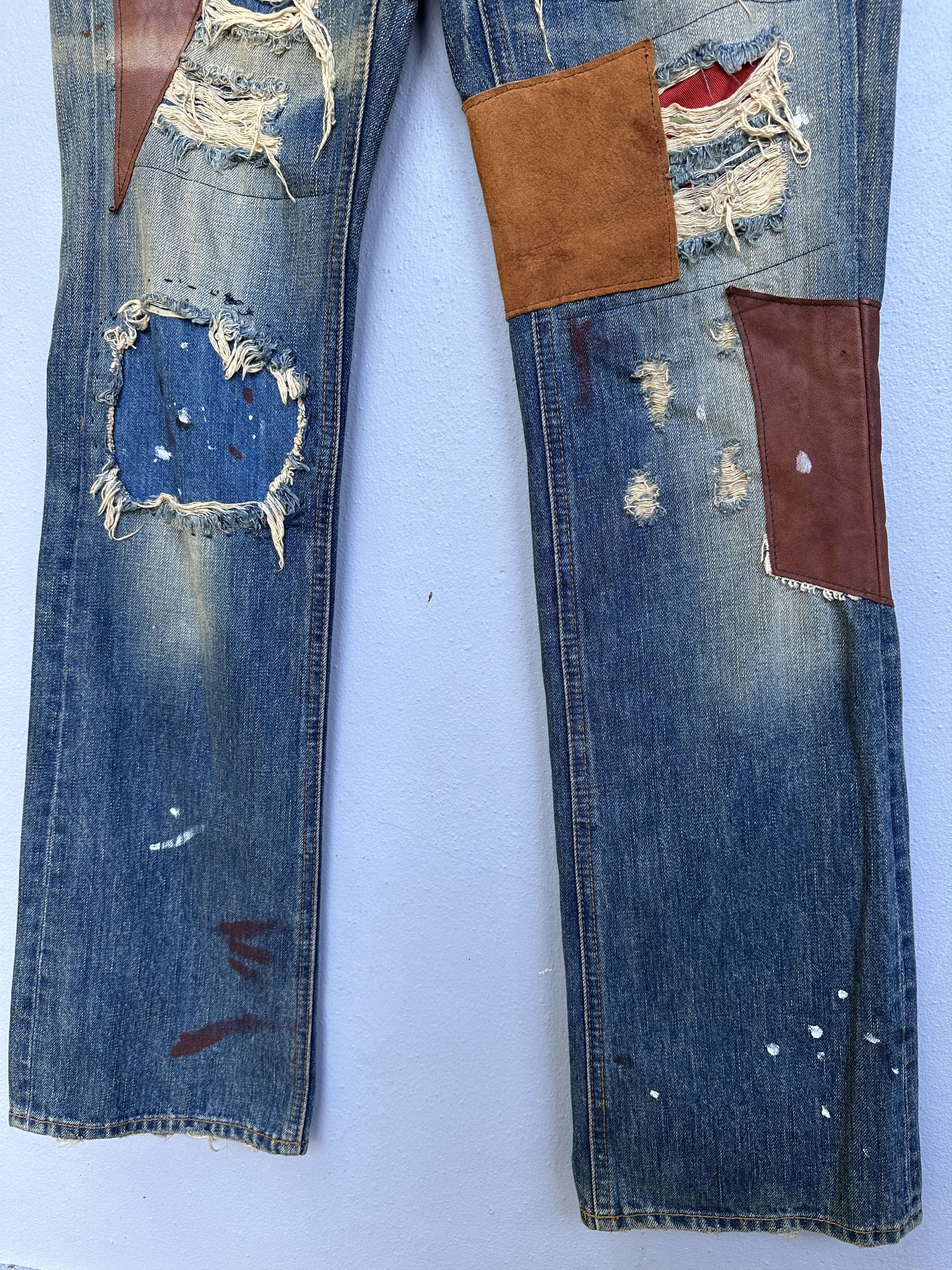 Japanese Brand Vtg Japanese Brand Bonds & Peace Rips Patchwork Denim Jeans Size US 31 - 9 Thumbnail