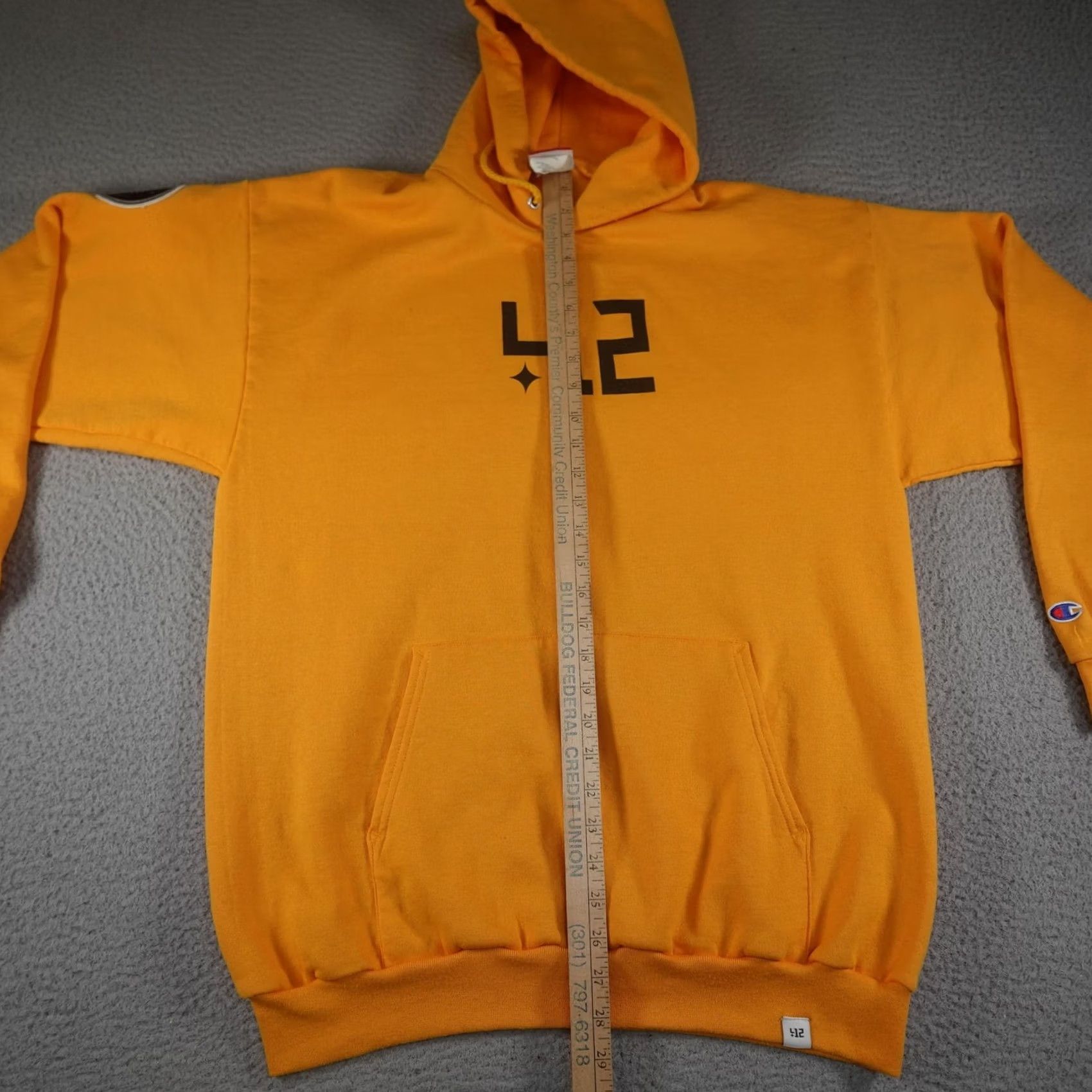Champion VINTAGE? No. Four One Two Champion Hoodie Mens Large Yellow 412 X Champion Pittsburgh -> rearranged per rules not including new. Size US L / EU 52-54 / 3 - 7 Thumbnail