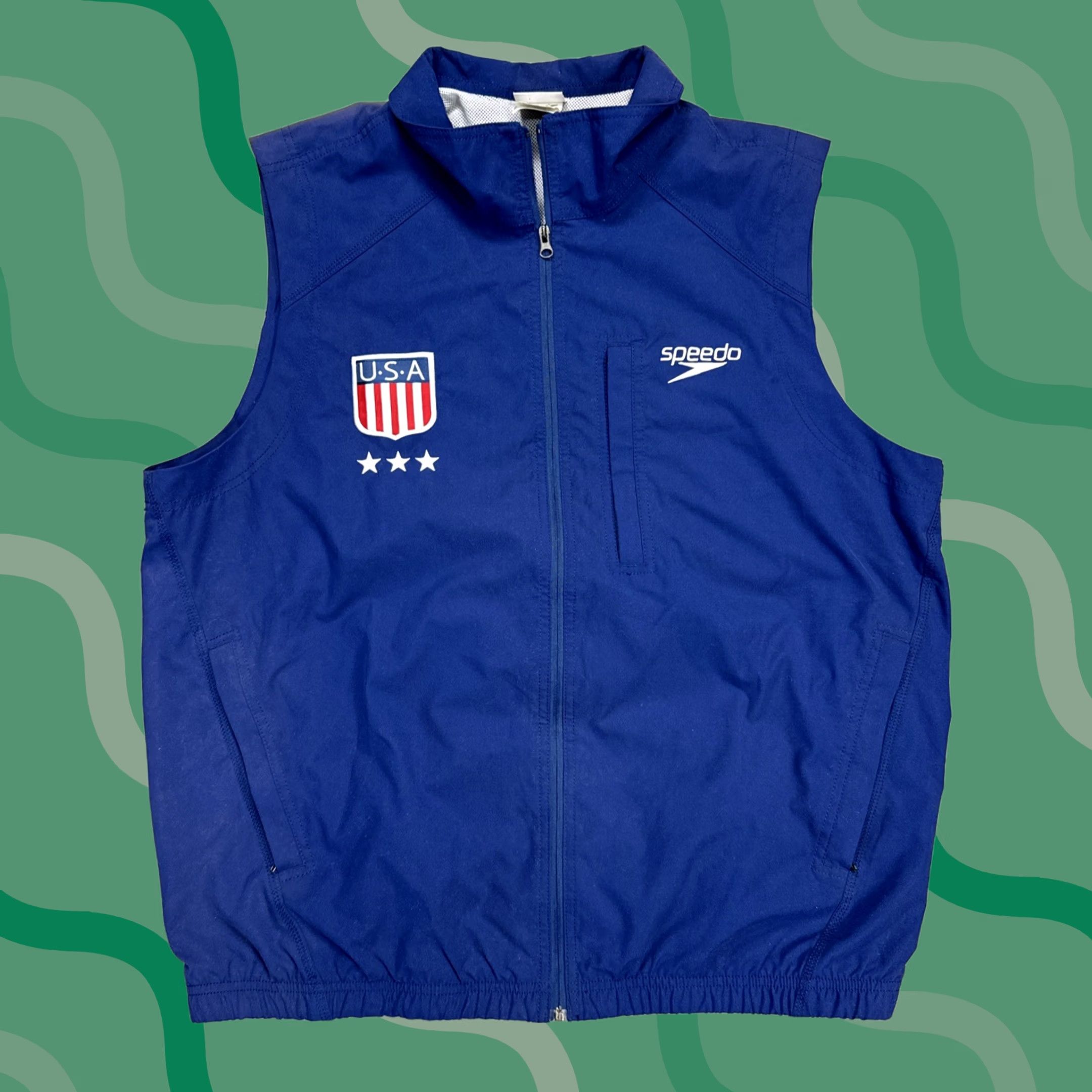 Speedo Speedo USA Vest Mens M Full Zip 3 Pockets Blue Lined Swimmer Olympics Flaws Size US M / EU 48-50 / 2 - 1 Thumbnail
