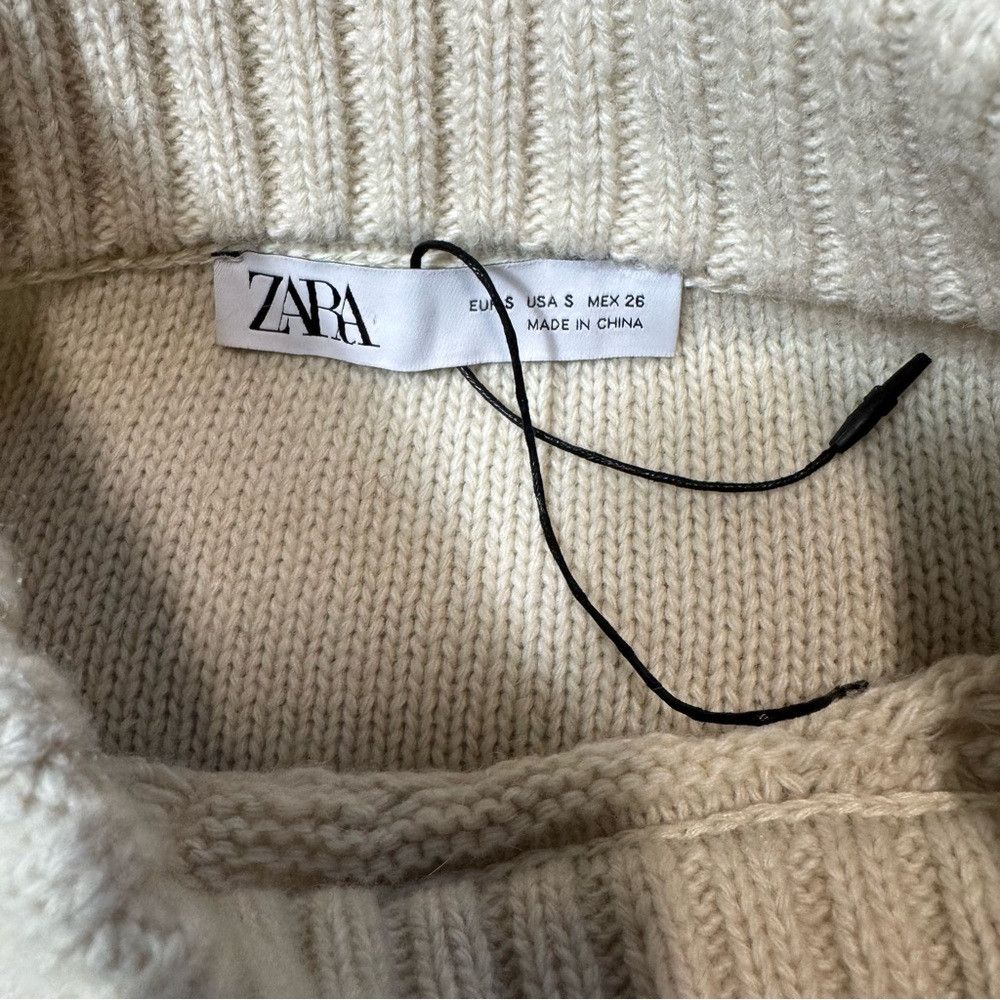 Zara New Zara Crop Wool Blend Cable Knit Ecru 4219/100 Sweater S Size S / US 4 / IT 40 - 8 Thumbnail