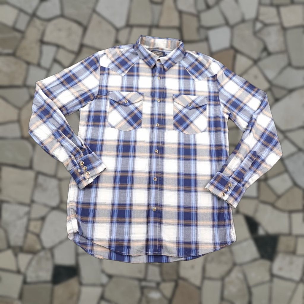 Pendleton Pendleton Shirt Men Medium Blue White Plaid Western Pearl Snap Rodeo Long Sleeve Size US M / EU 48-50 / 2 - 1 Thumbnail