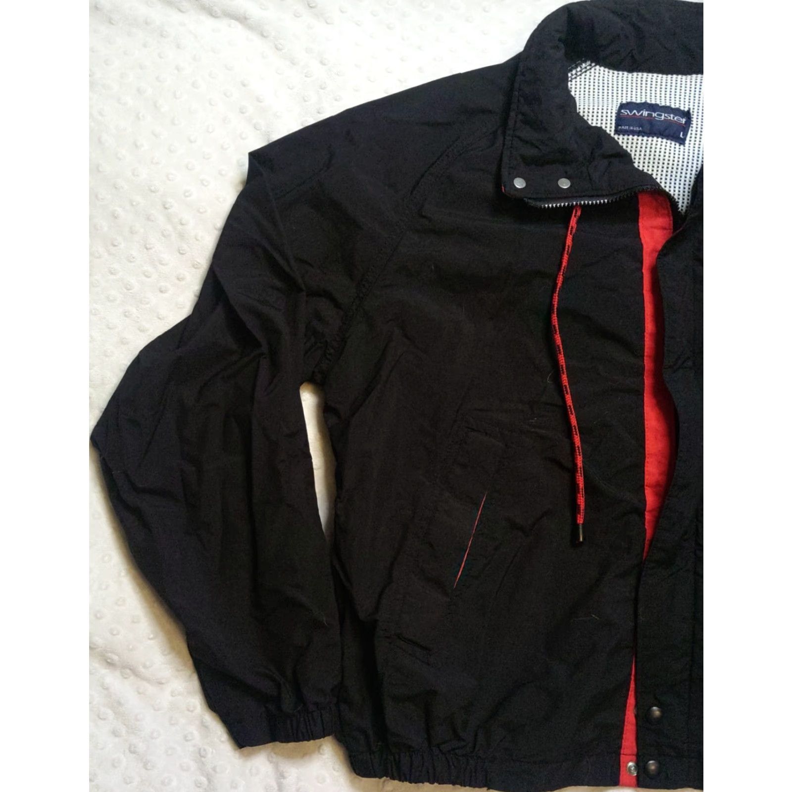 Vintage Swingster Jacket Mens L Black Red Trim Detail Full Zip Snaps Vintage 90’s USA Windbreaker Shirt? Size US L / EU 52-54 / 3 - 3 Thumbnail