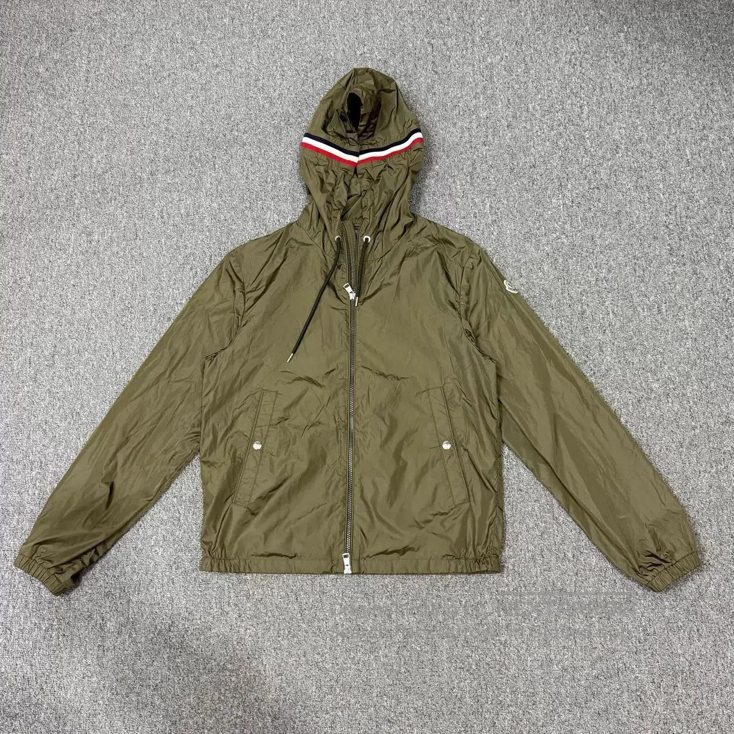 Moncler Green Hooded Light Jacket with Striped Trim . Size US M / EU 48-50 / 2 - 1 Thumbnail