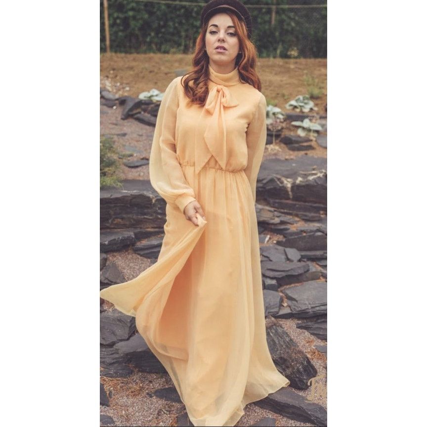 Vintage Vintage 60s Orange Formal Maxi Party Dress Bow Small Medium Size S / US 4 / IT 40 - 1 Thumbnail
