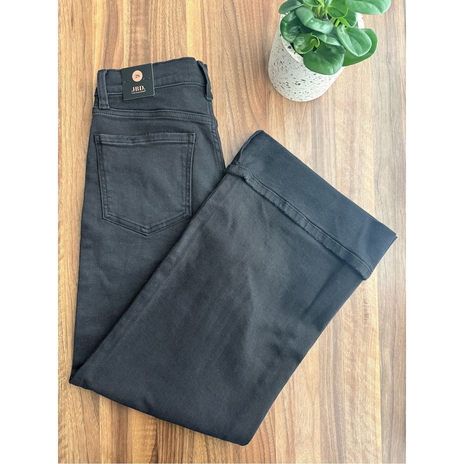 Lulus Lulus Palazzo Black Denim Cuffed High-Rise Wide-Leg Jeans Size 28" / US 6 / IT 42 - 2 Thumbnail
