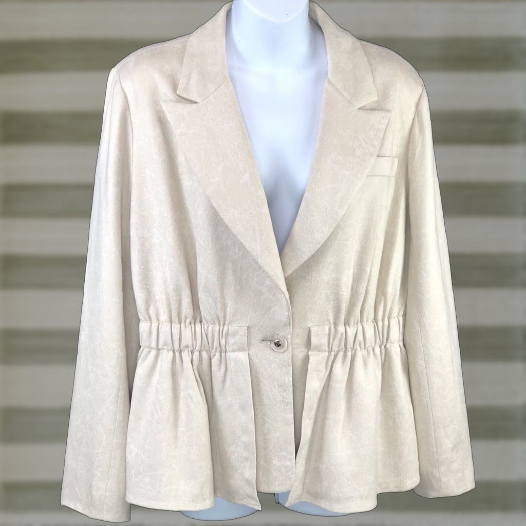Vintage V Cristina Blazer Jacket L Ivory Marble Layered Peplum Career Office Jacket Blazer Size L / US 10 / IT 46 - 1 Thumbnail