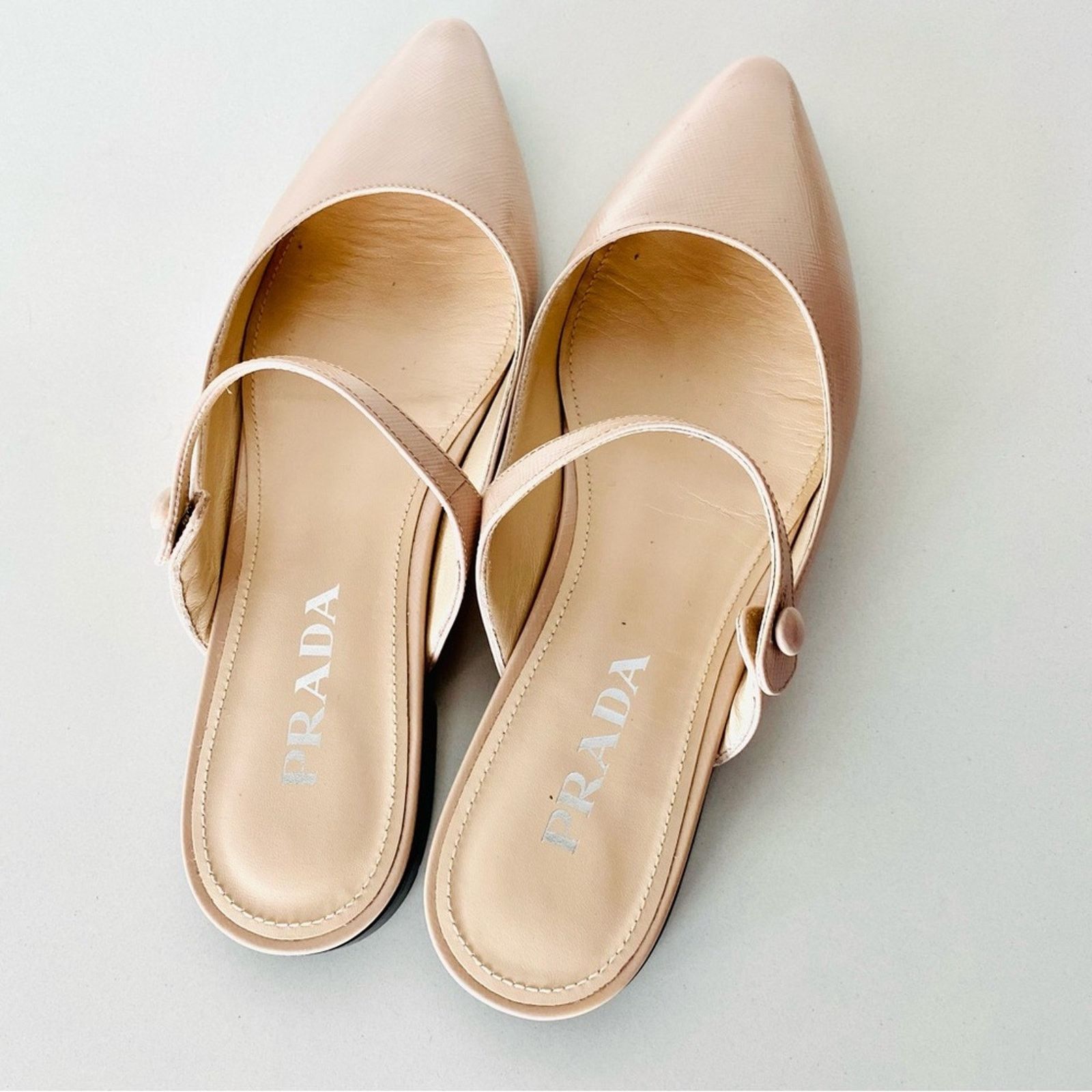 Prada PRADA Nude Cream Beige Patent Leather Flats Slip On Slides Size US 8 / IT 38 - 4 Thumbnail