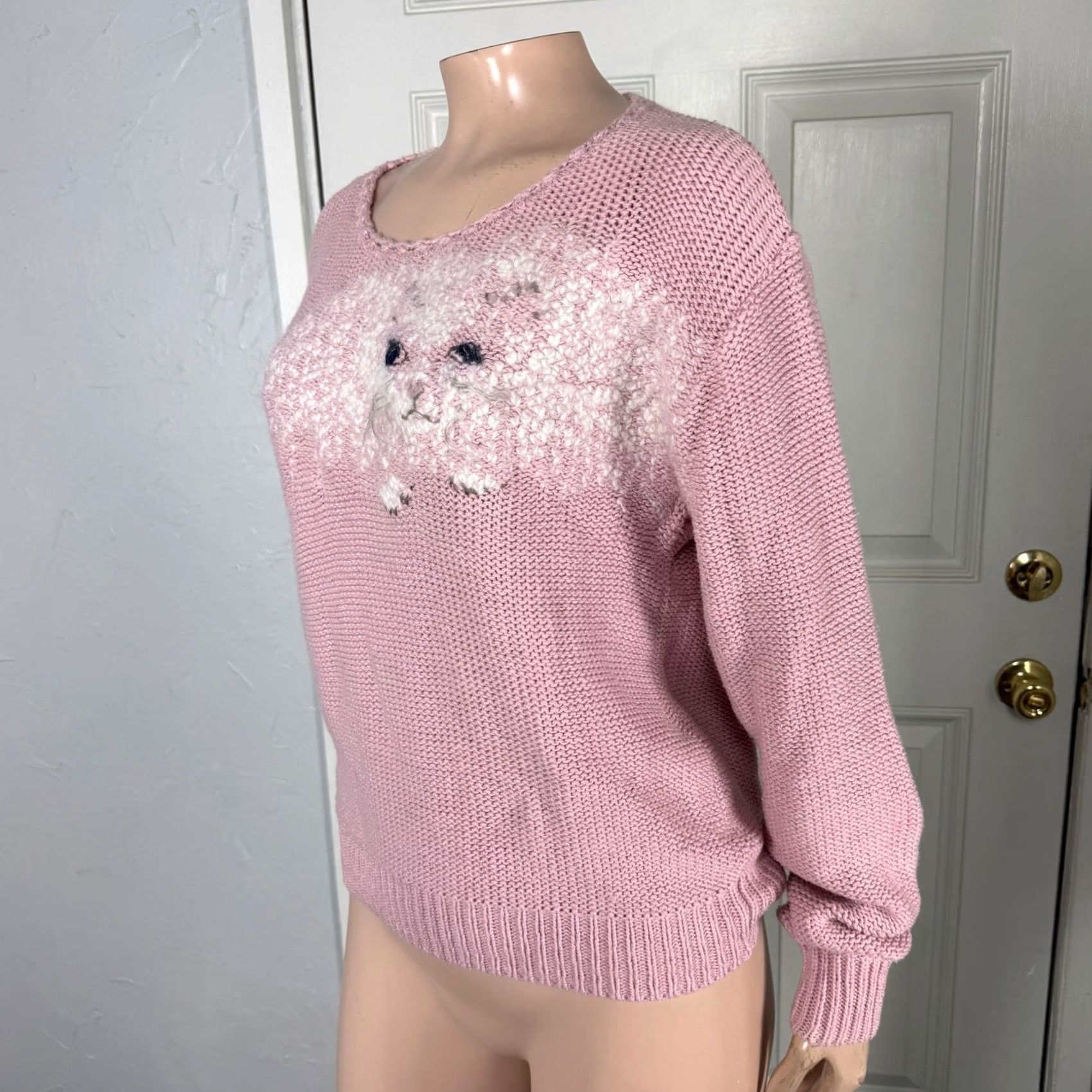 Jim Thompson VINTAGE Norm Thompson Womens Sweater M Cotton Pink 1990s Secret ry Geek Cats Neuma Whiskers C3-21 Size M / US 6-8 / IT 42-44 - 5 Thumbnail